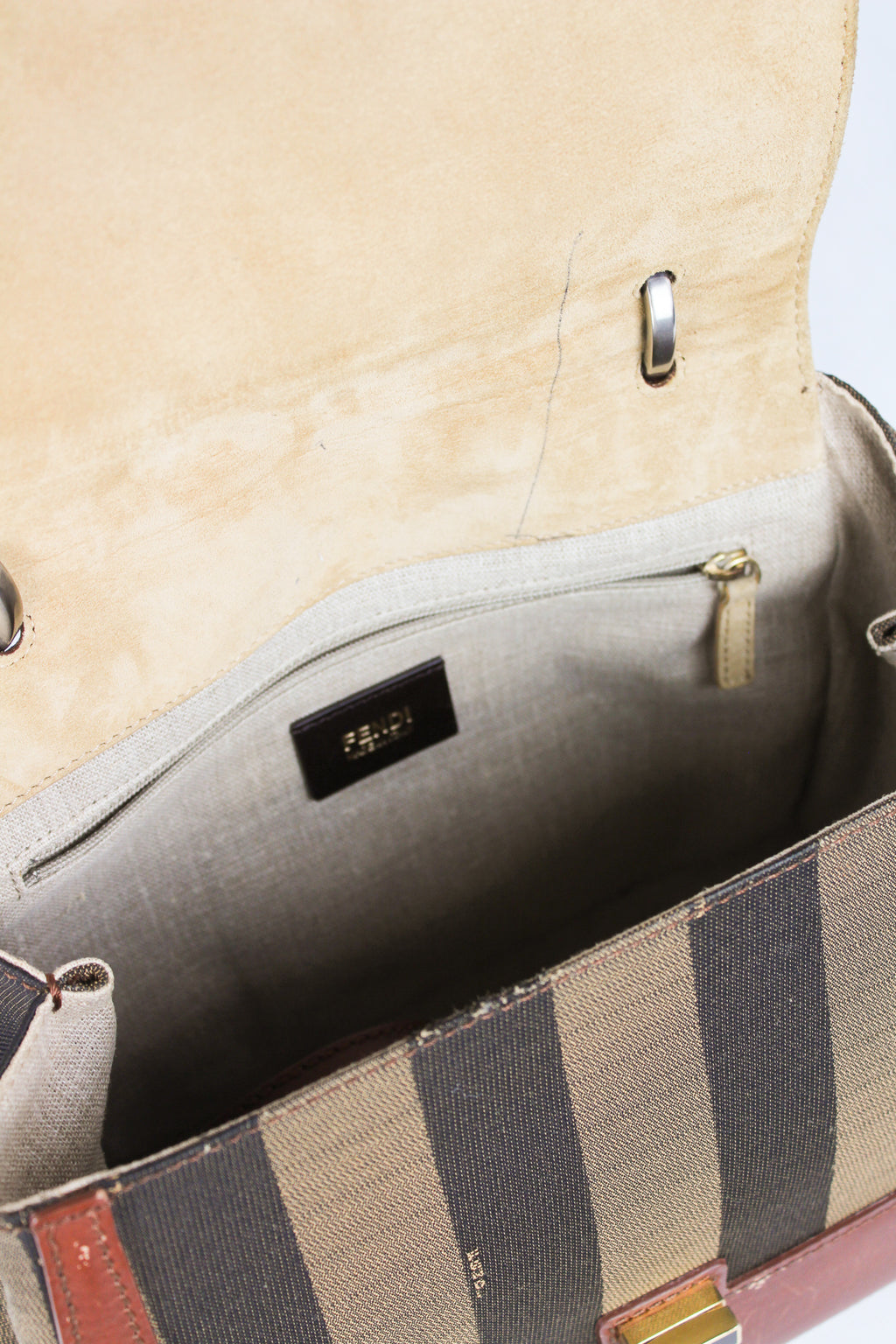 Silvana in striped canvas and tan leather