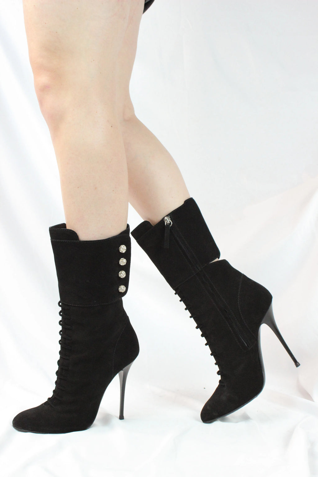 Black jeweled buttons boots