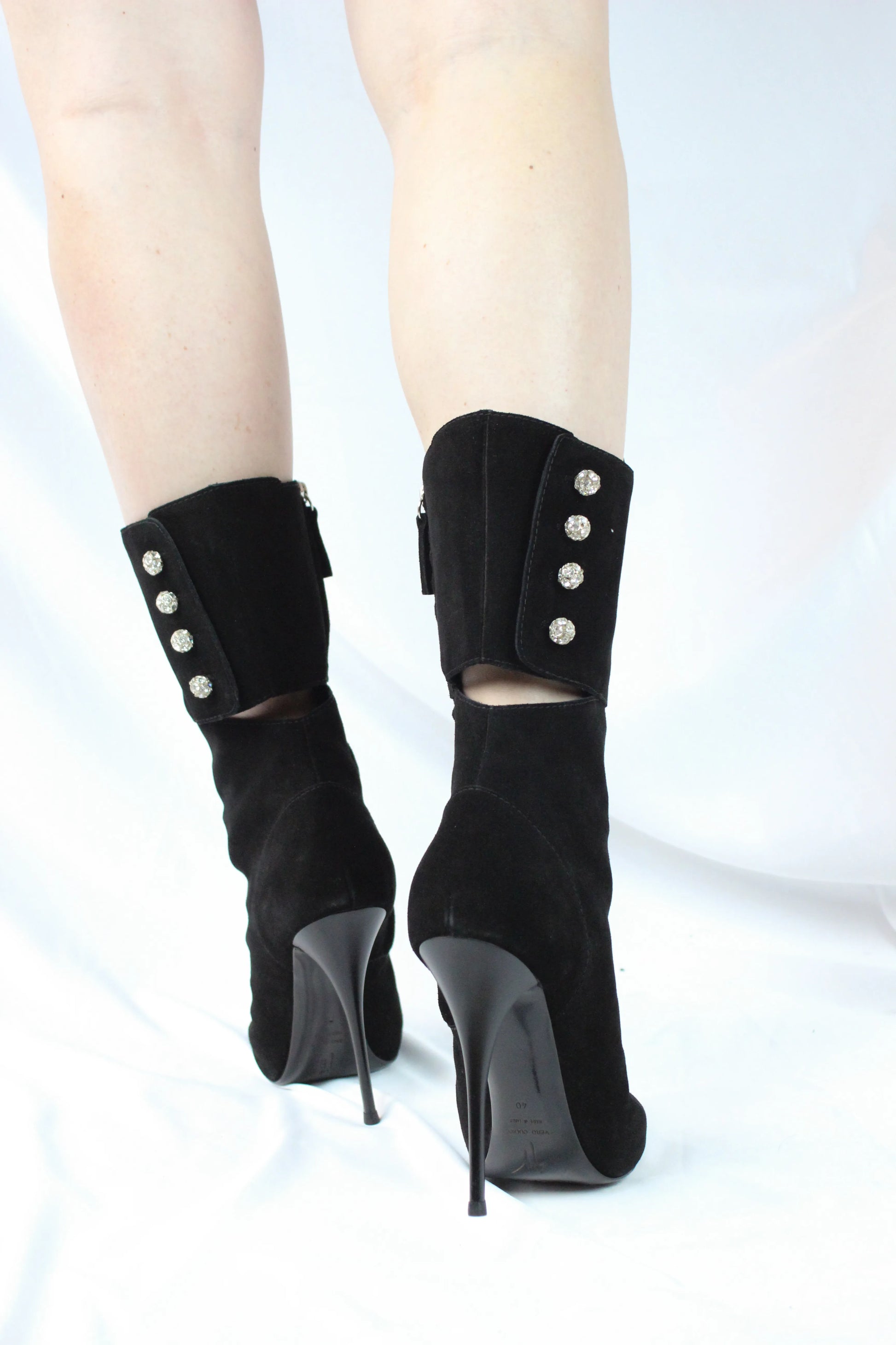 Black jeweled buttons boots
