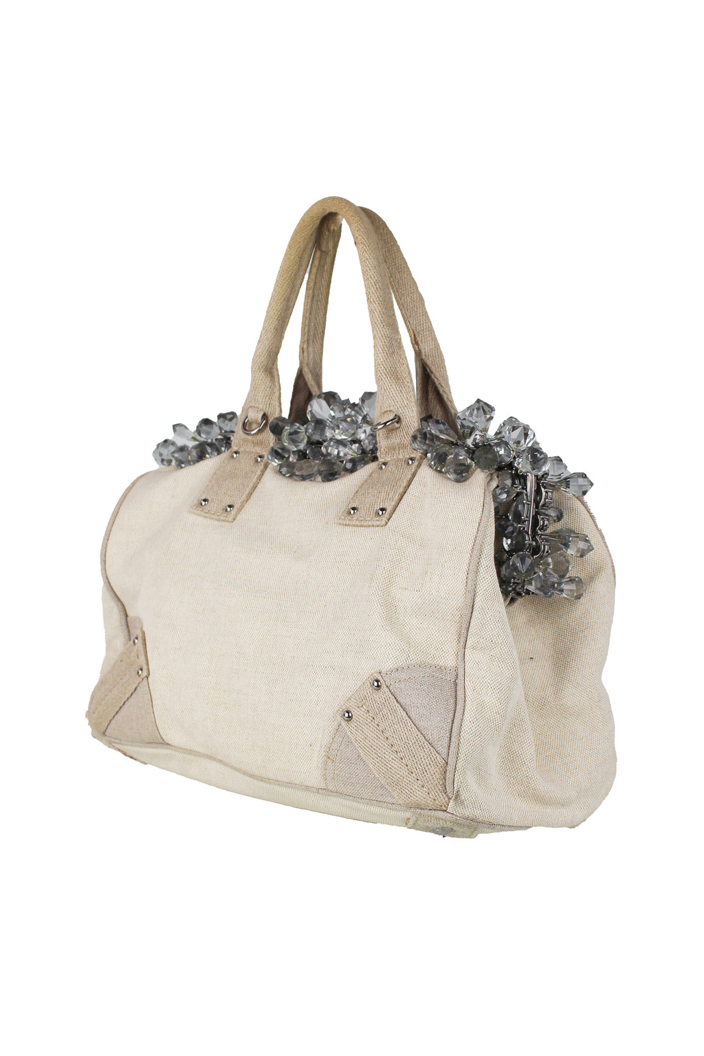Natural canvas handbag with crystals SS2010