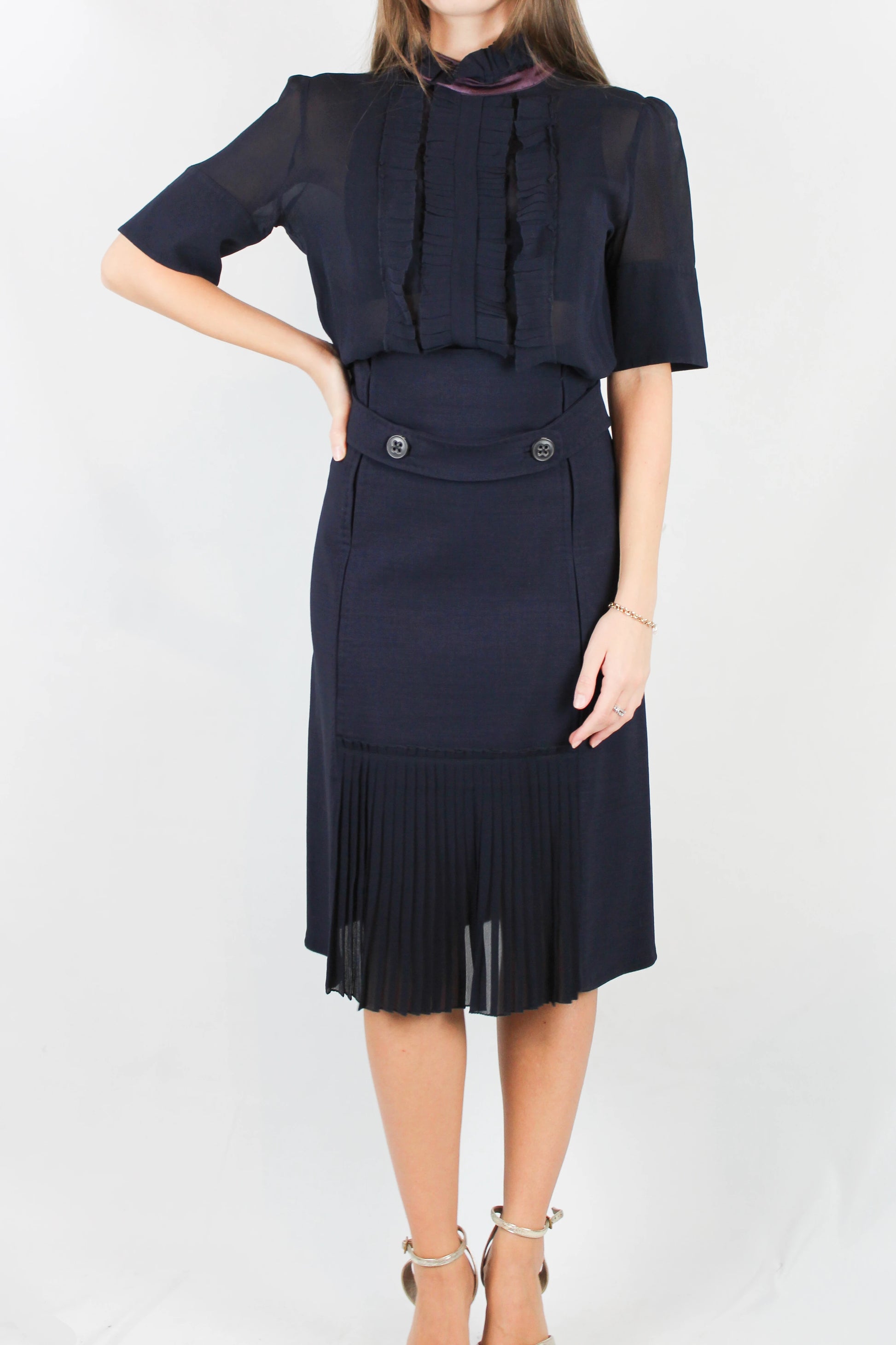 Navy Silk Ruched Blouse
