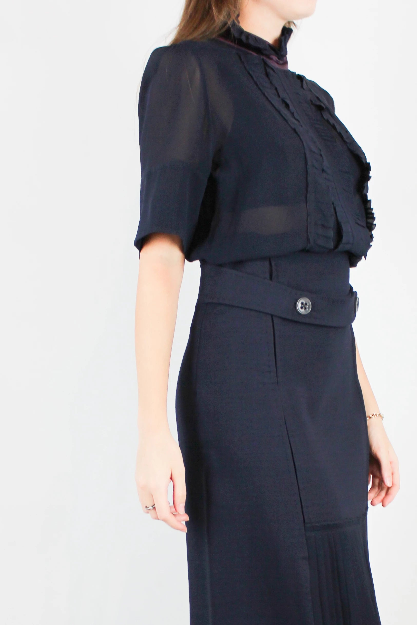 Navy Silk Ruched Blouse