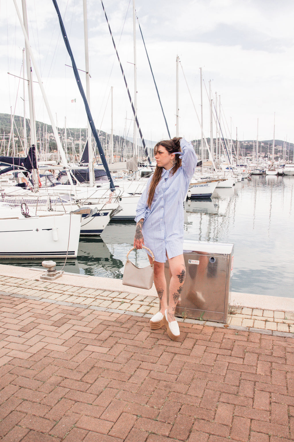 Chemisier Dress with Ruched Ribbon Sleeves