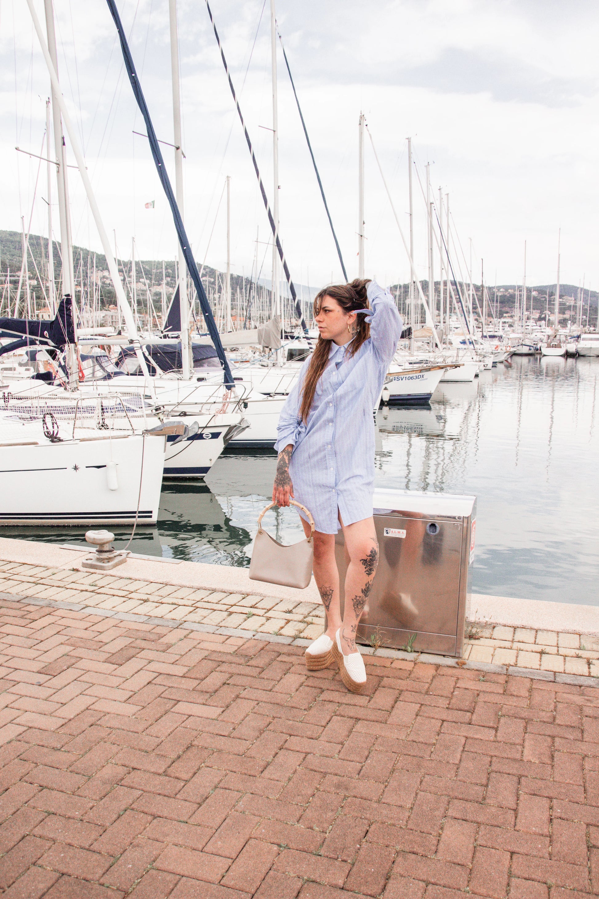 Chemisier Dress with Ruched Ribbon Sleeves