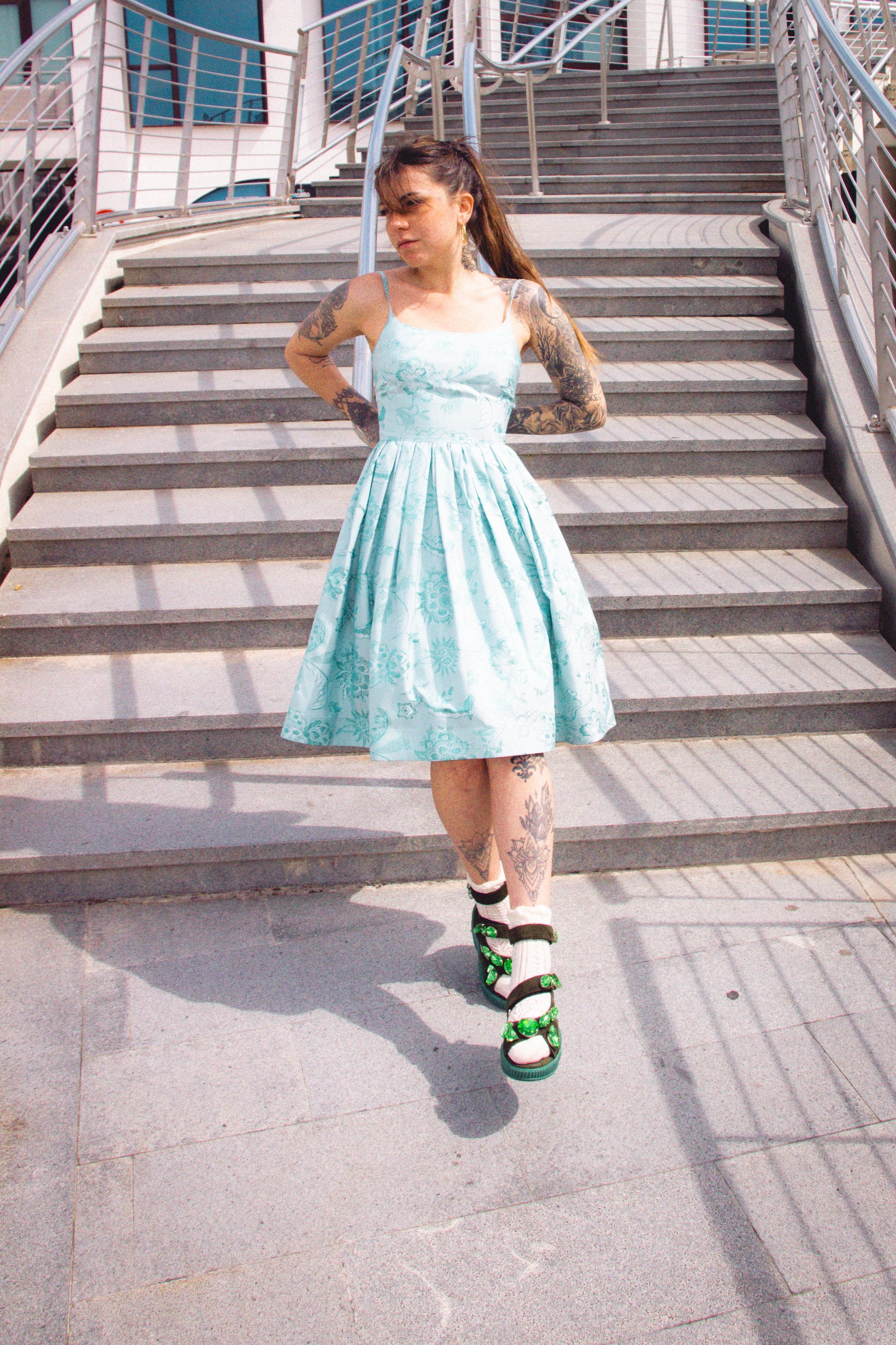 Tiffany Green Brocade Midi Dress