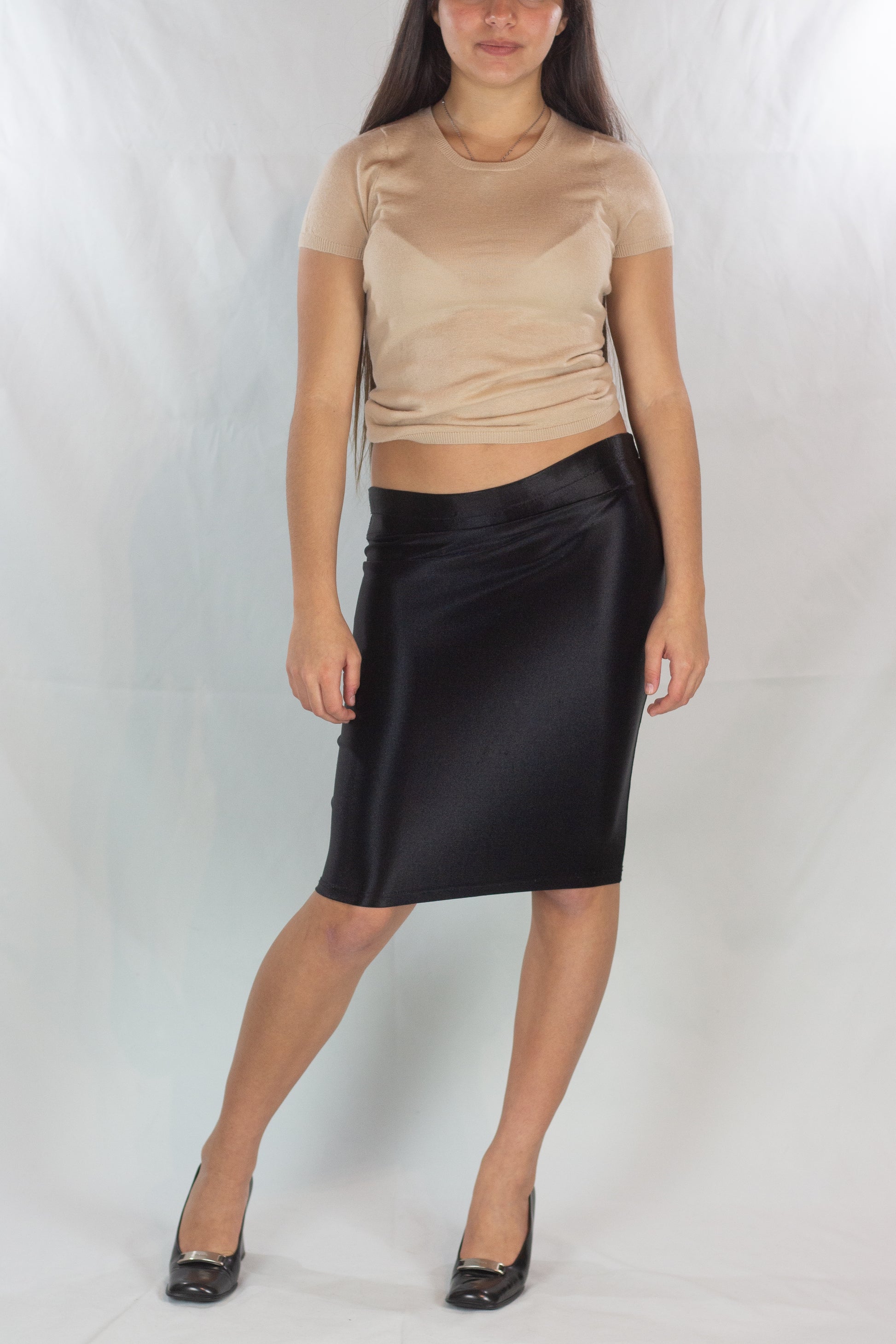 Black Stretch Pencil Skirt in Shiny Lycra