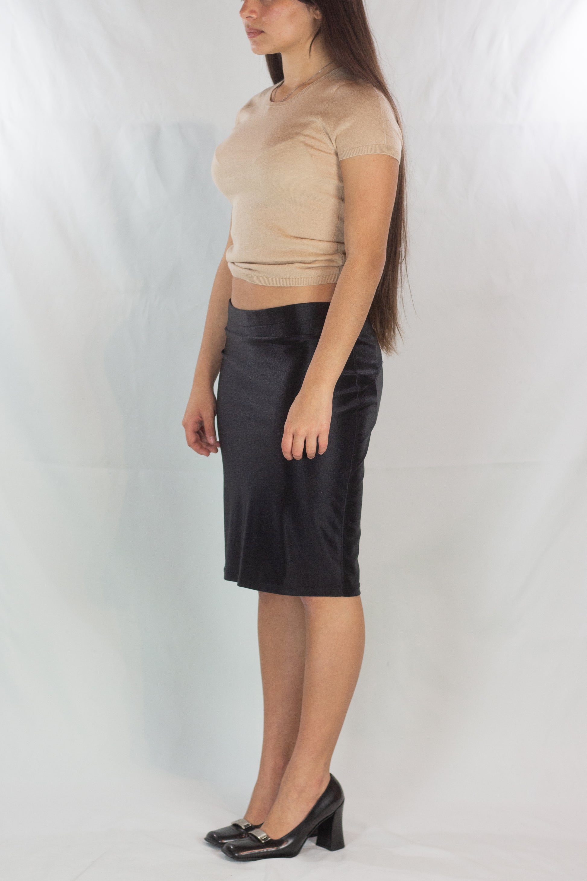 Black Stretch Pencil Skirt in Shiny Lycra