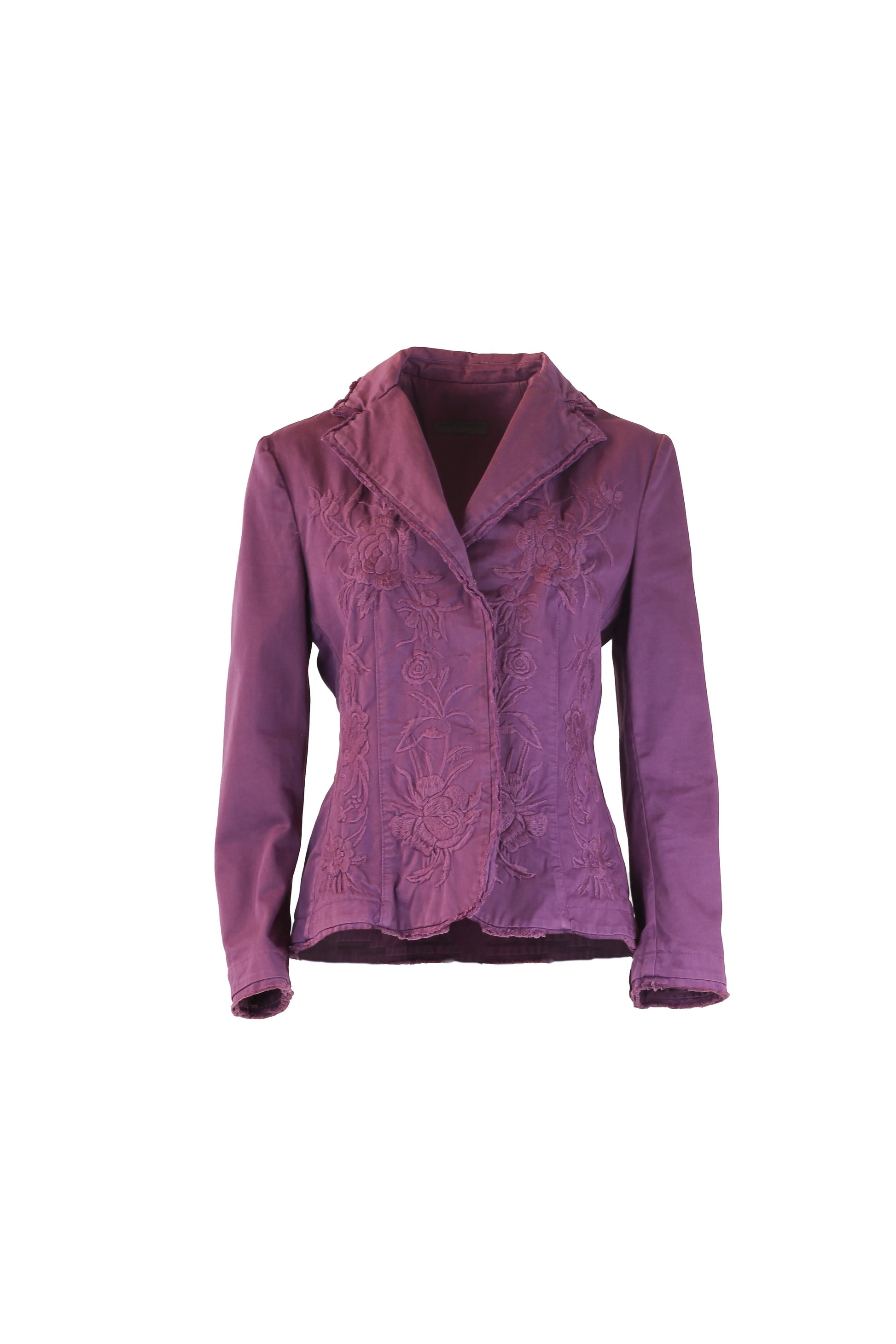 Purple Cotton Blazer with Tonal Floral Embroidery