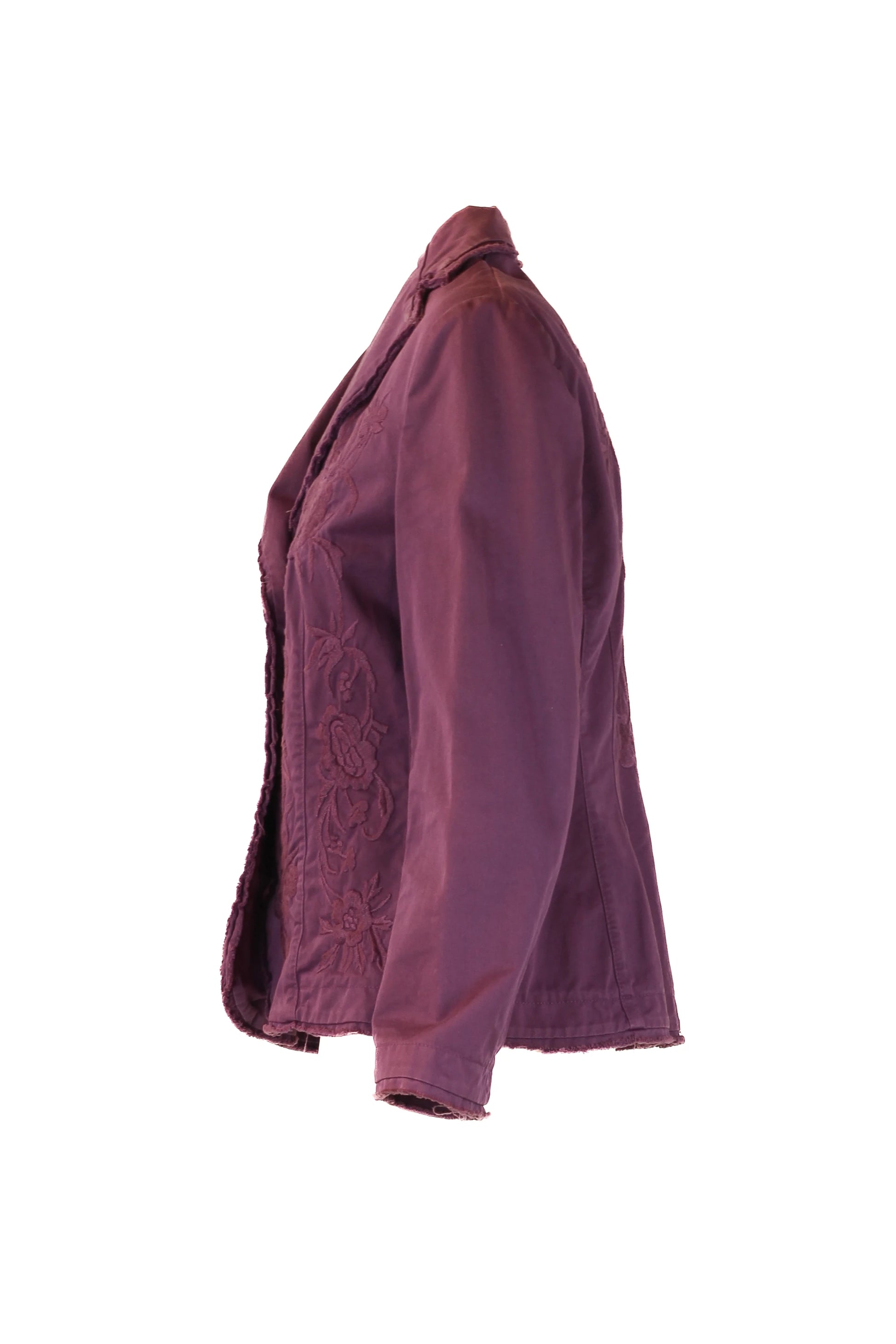 Purple Cotton Blazer with Tonal Floral Embroidery