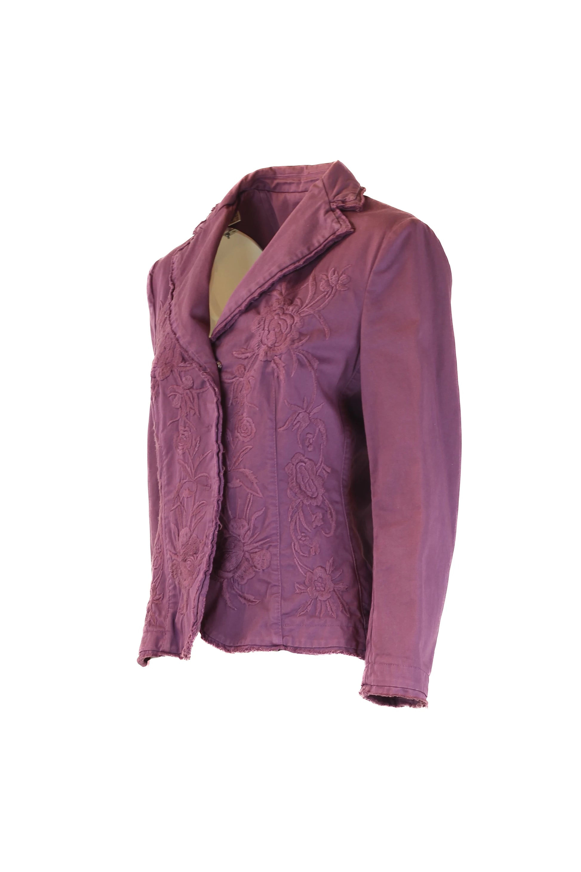 Purple Cotton Blazer with Tonal Floral Embroidery