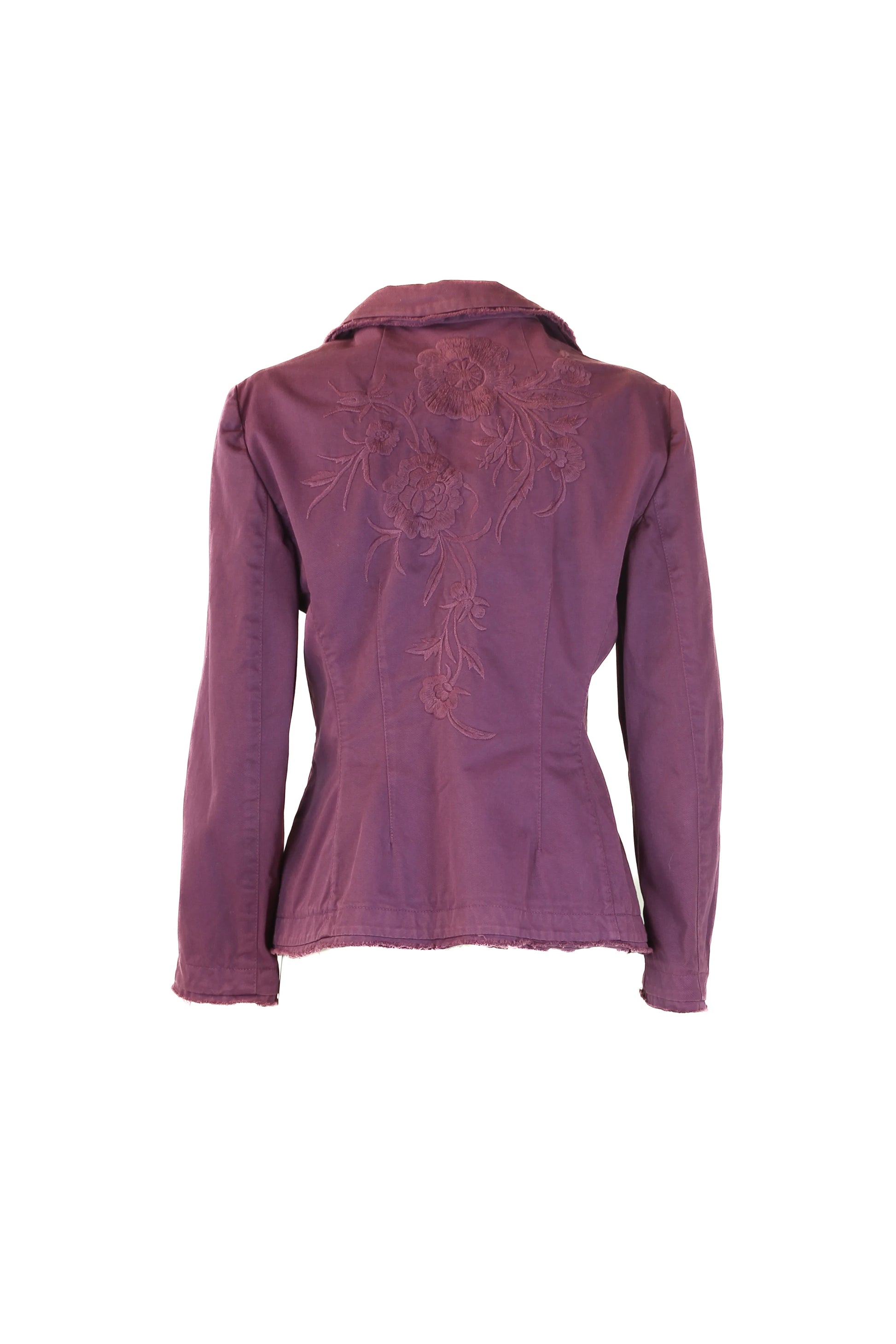 Purple Cotton Blazer with Tonal Floral Embroidery