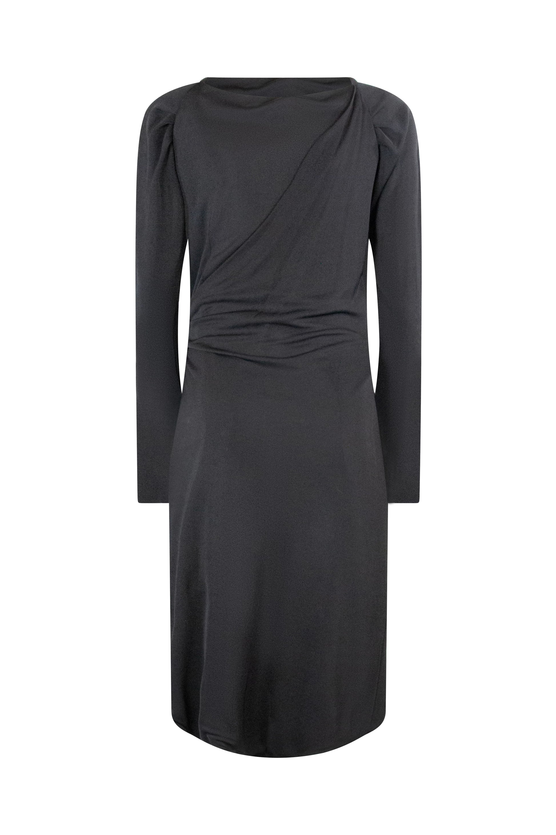 Black V-Neck Wrap Dress with Long Sleeves
