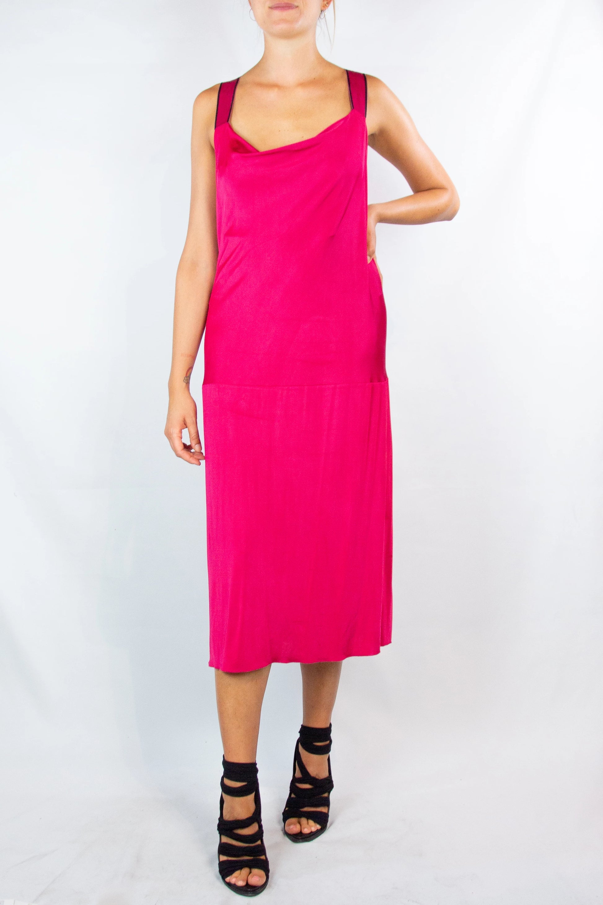 Fucsia Dress with Open Back and Grosgrain Straps