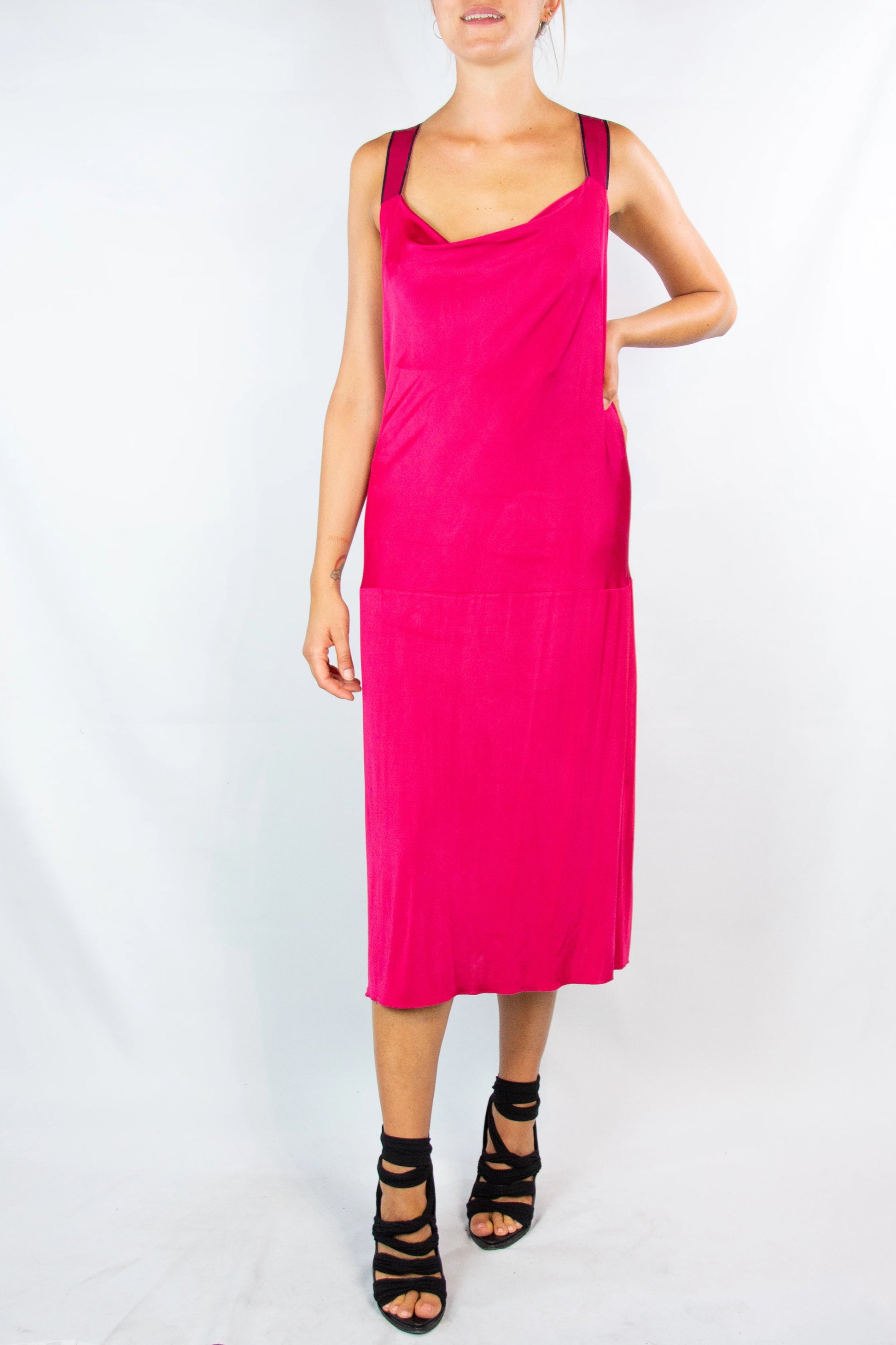 Fucsia Dress with Open Back and Grosgrain Straps