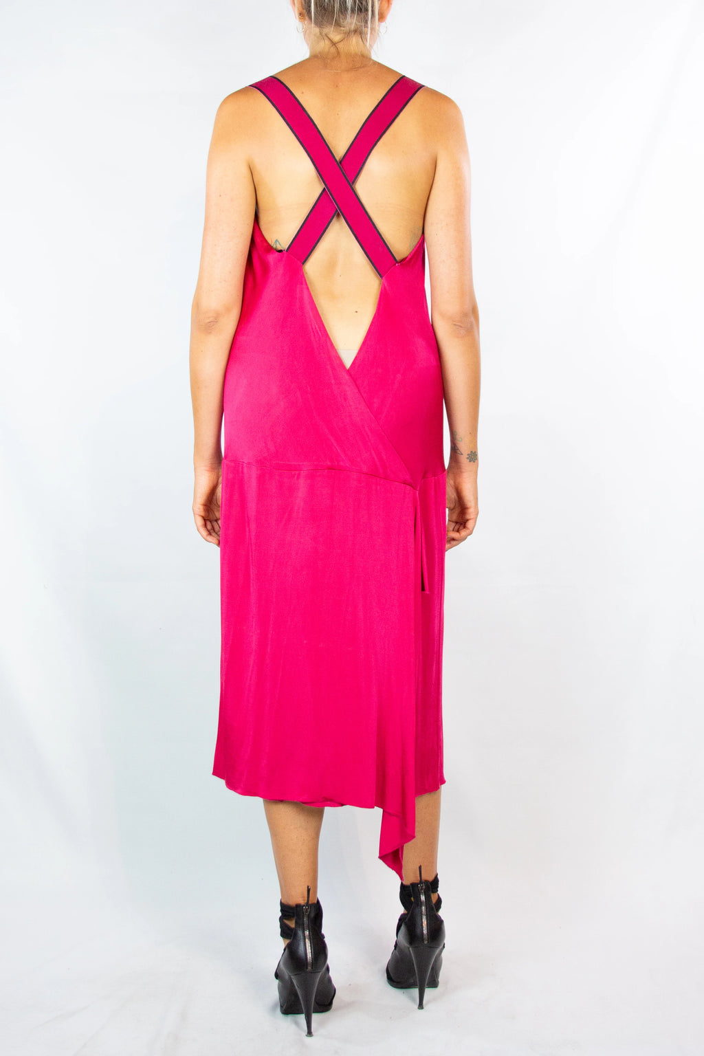 Fucsia Dress with Open Back and Grosgrain Straps