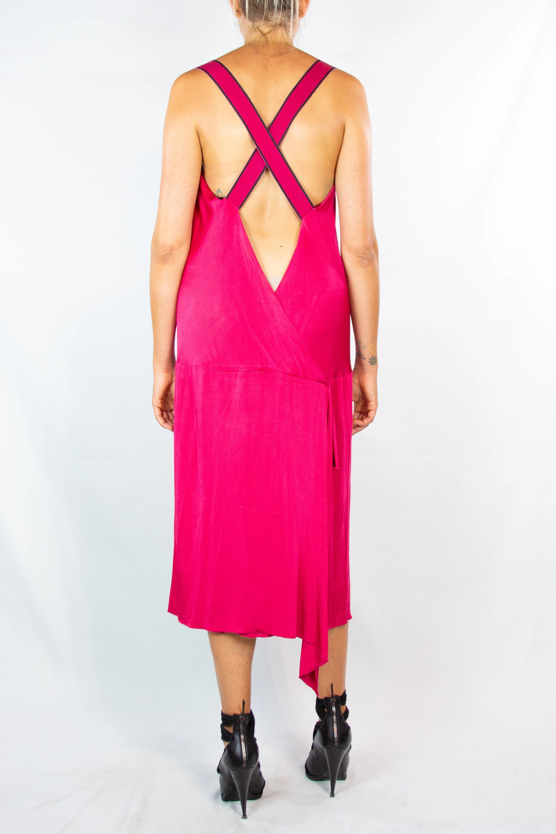 Fucsia Dress with Open Back and Grosgrain Straps