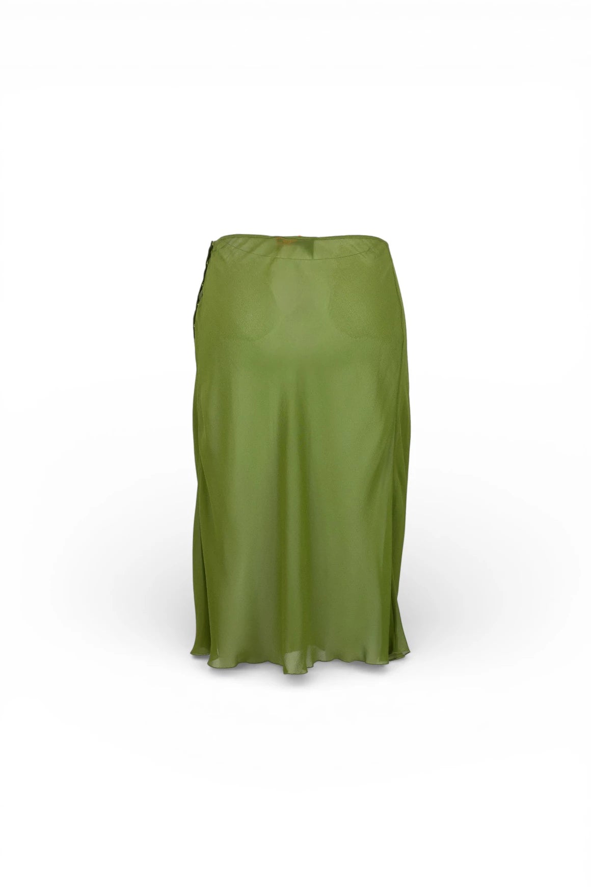 Green Silk Skirt with Front Pleated Details