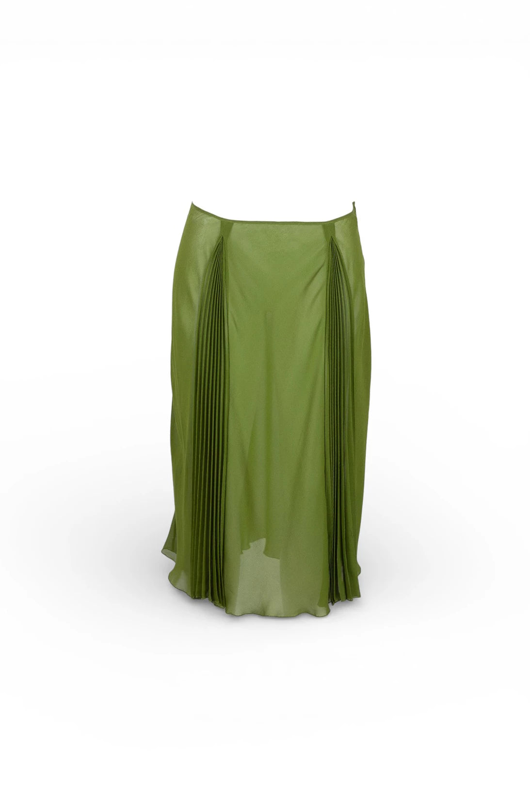 Green Silk Skirt with Front Pleated Details