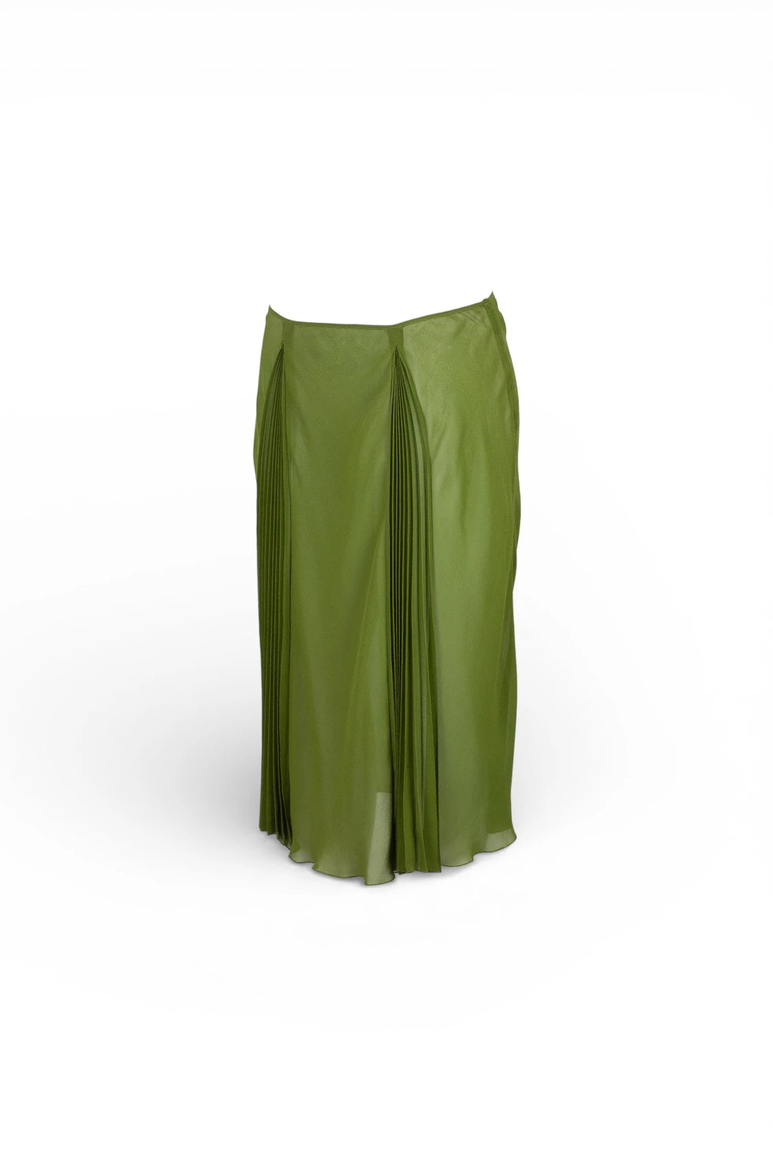 Green Silk Skirt with Front Pleated Details