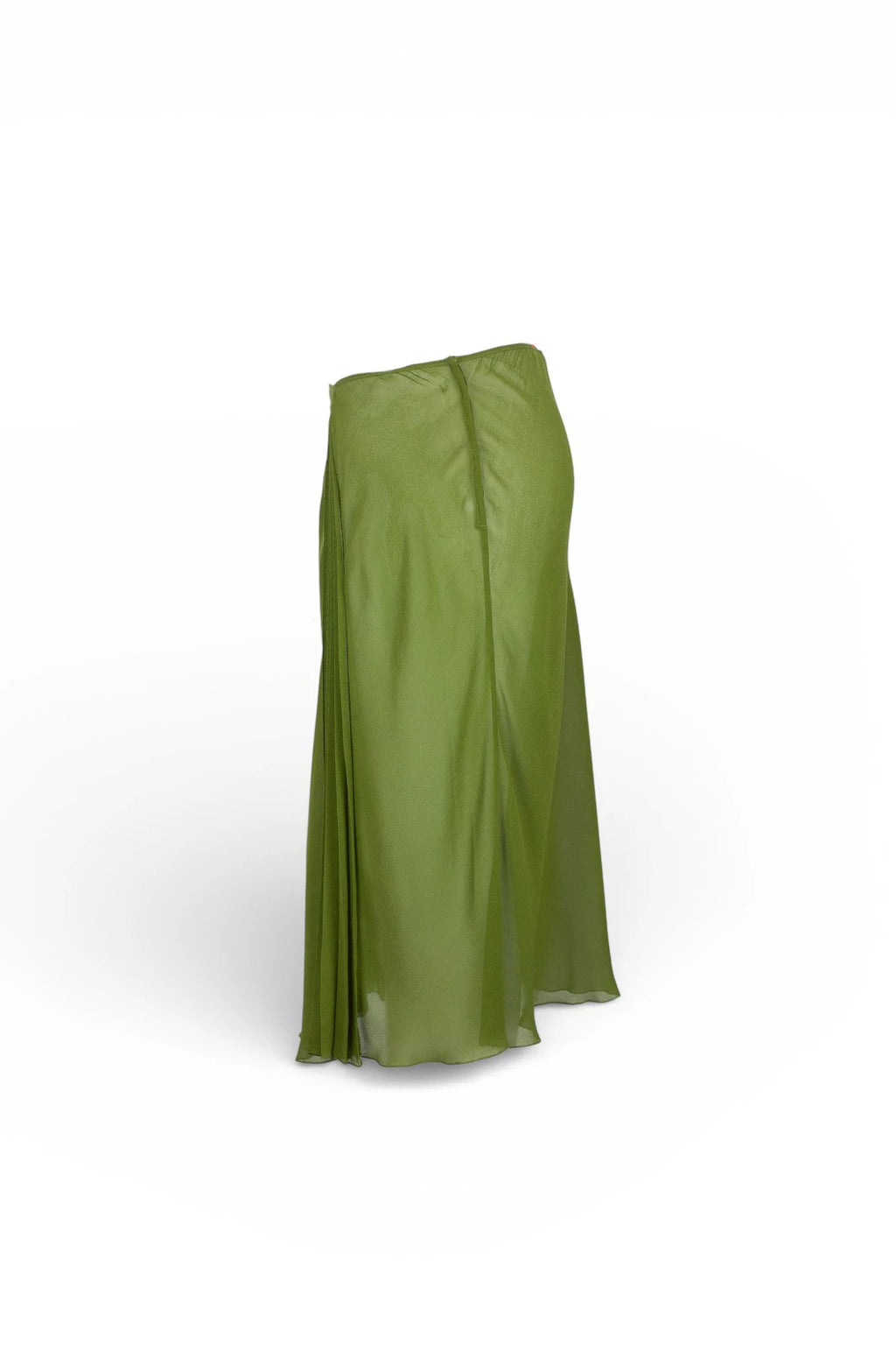 Green Silk Skirt with Front Pleated Details