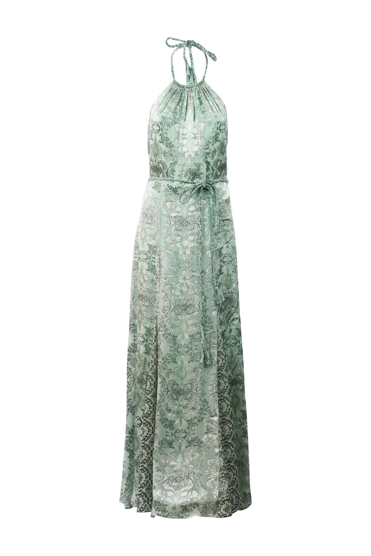 Sage Green Damask Halter Maxi Dress