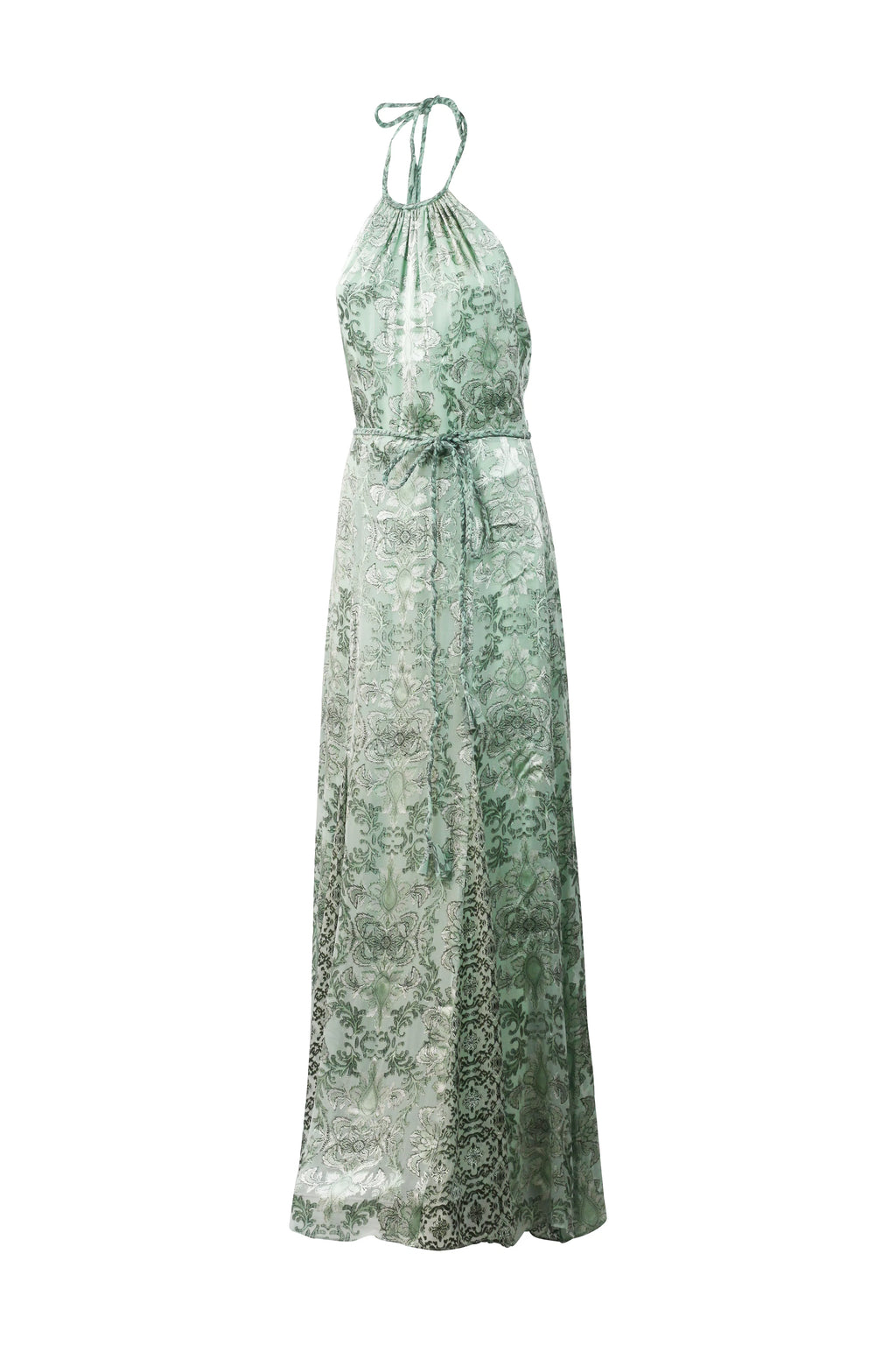 Sage Green Damask Halter Maxi Dress