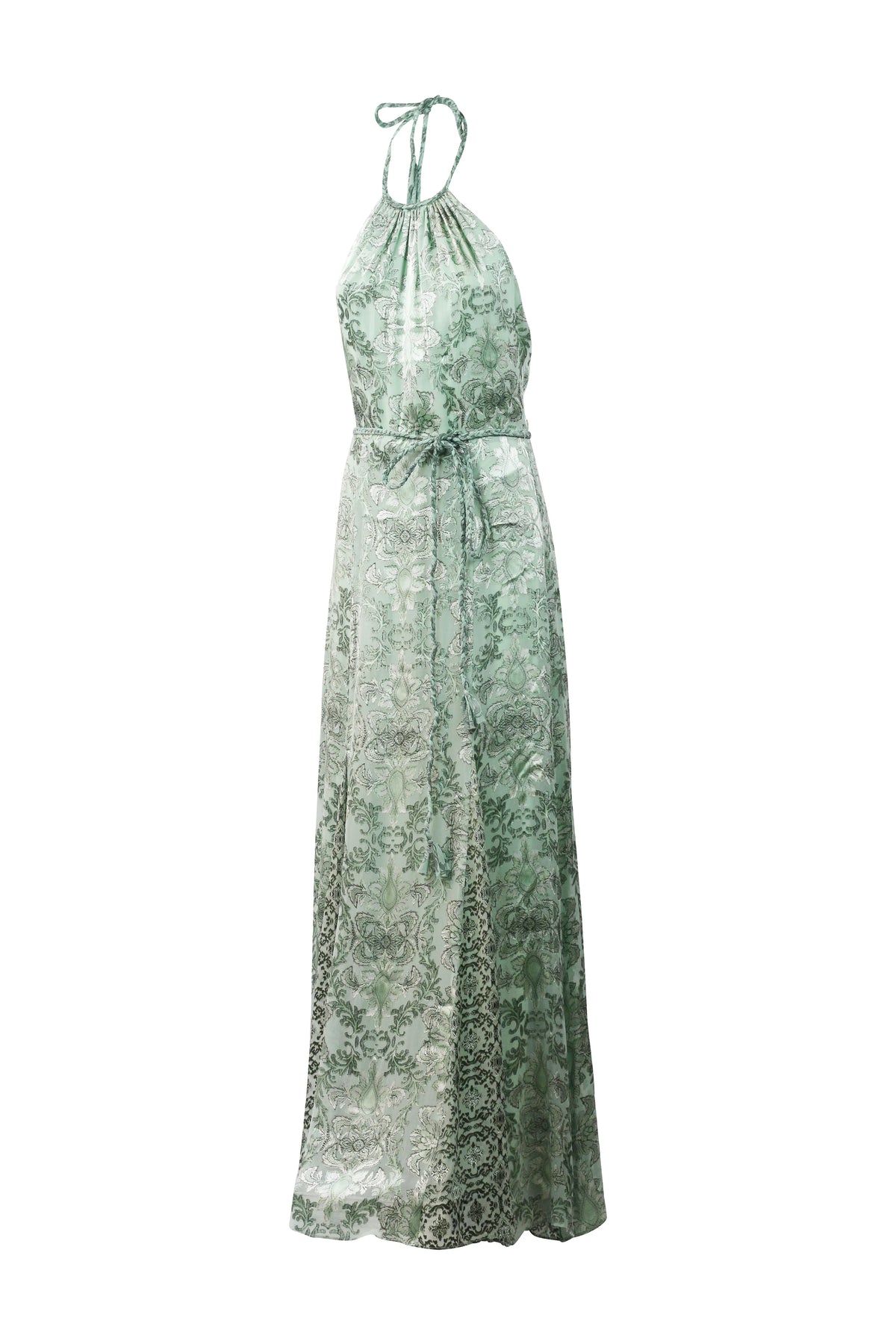 Sage Green Damask Halter Maxi Dress