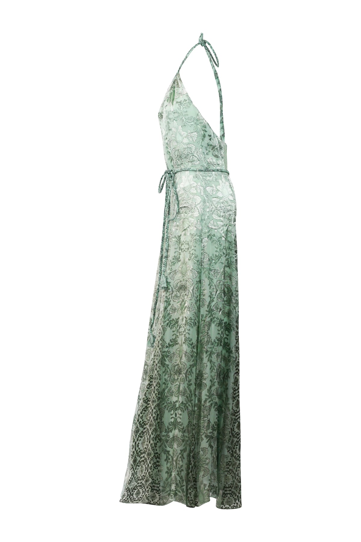 Sage Green Damask Halter Maxi Dress