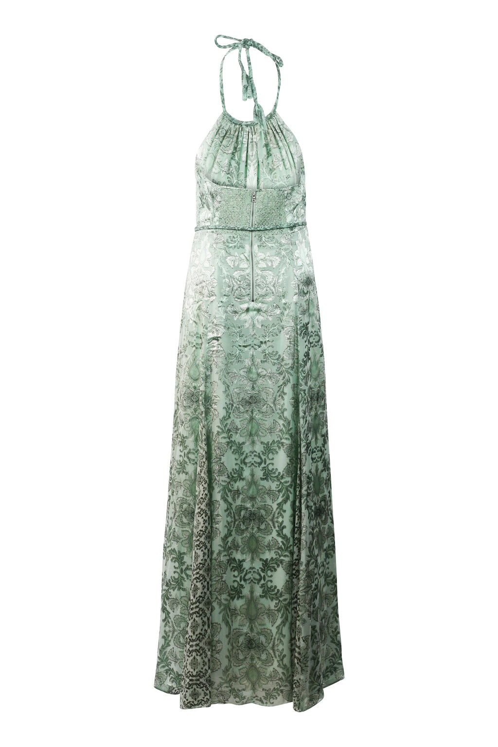 Sage Green Damask Halter Maxi Dress