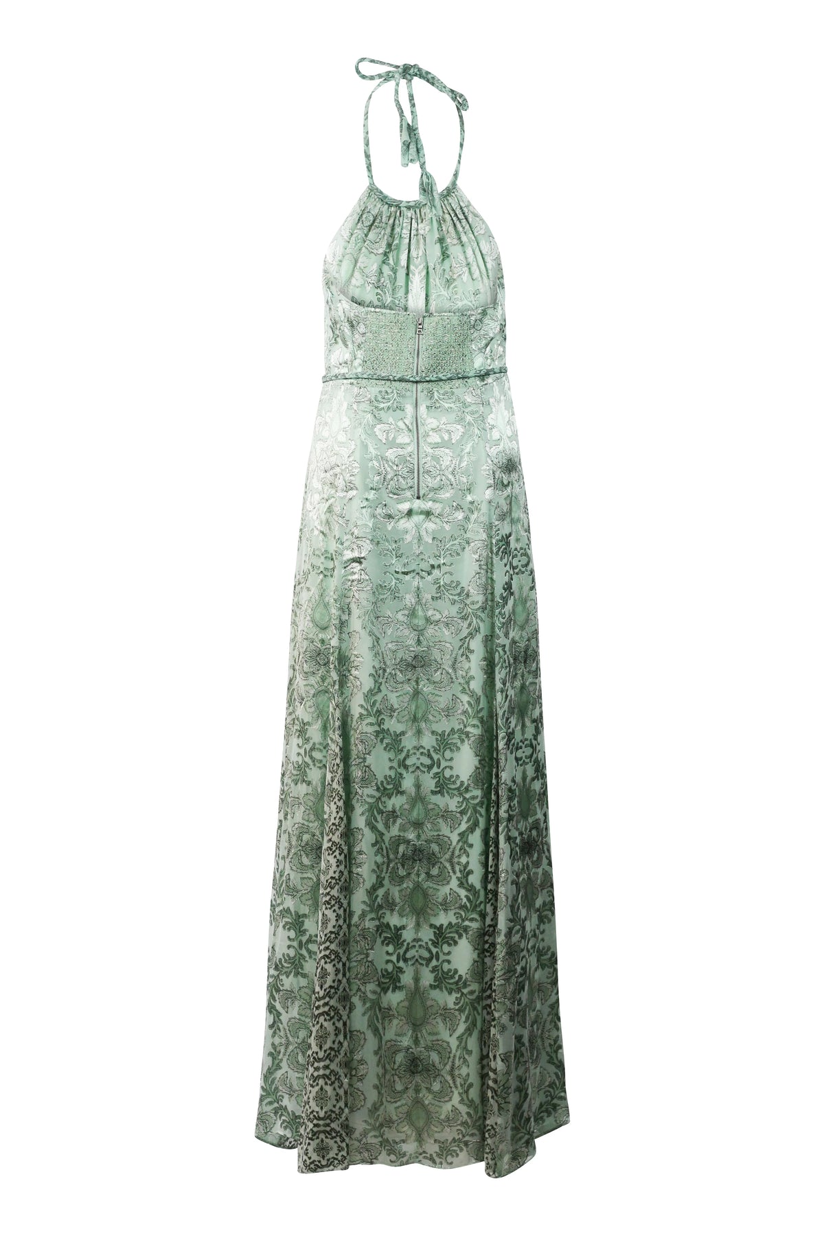 Sage Green Damask Halter Maxi Dress
