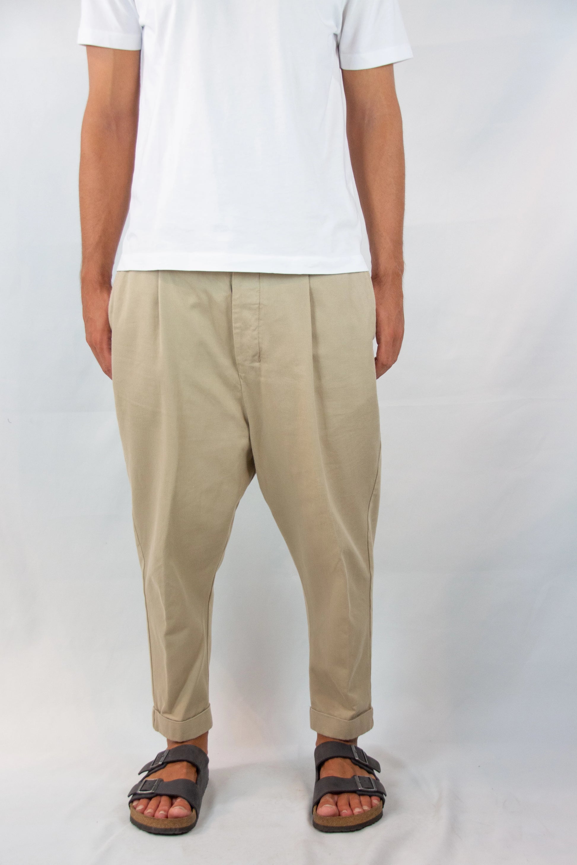 Beige Tapered Cargo Trousers