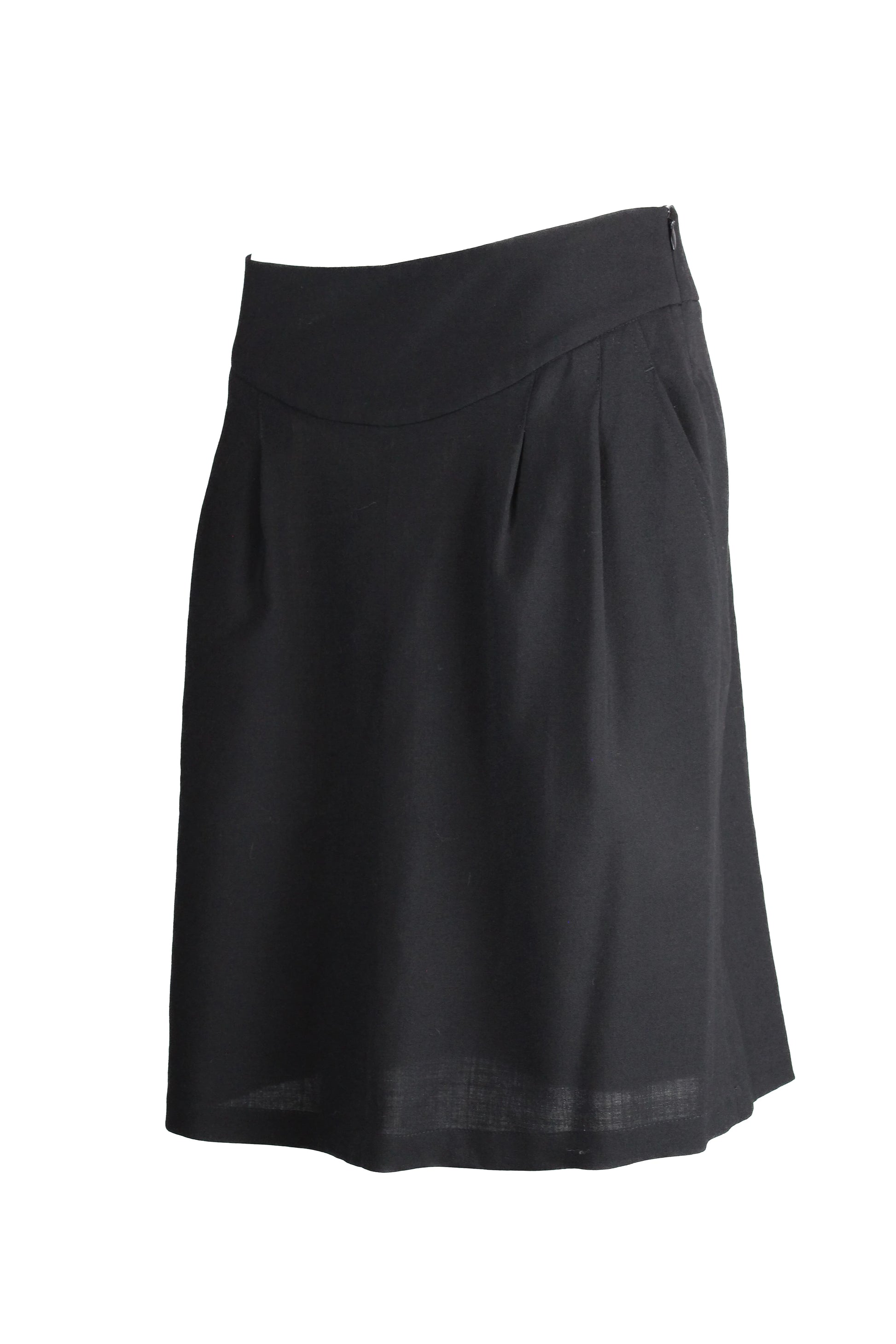 Black light wool knee-length skirt with ruching
