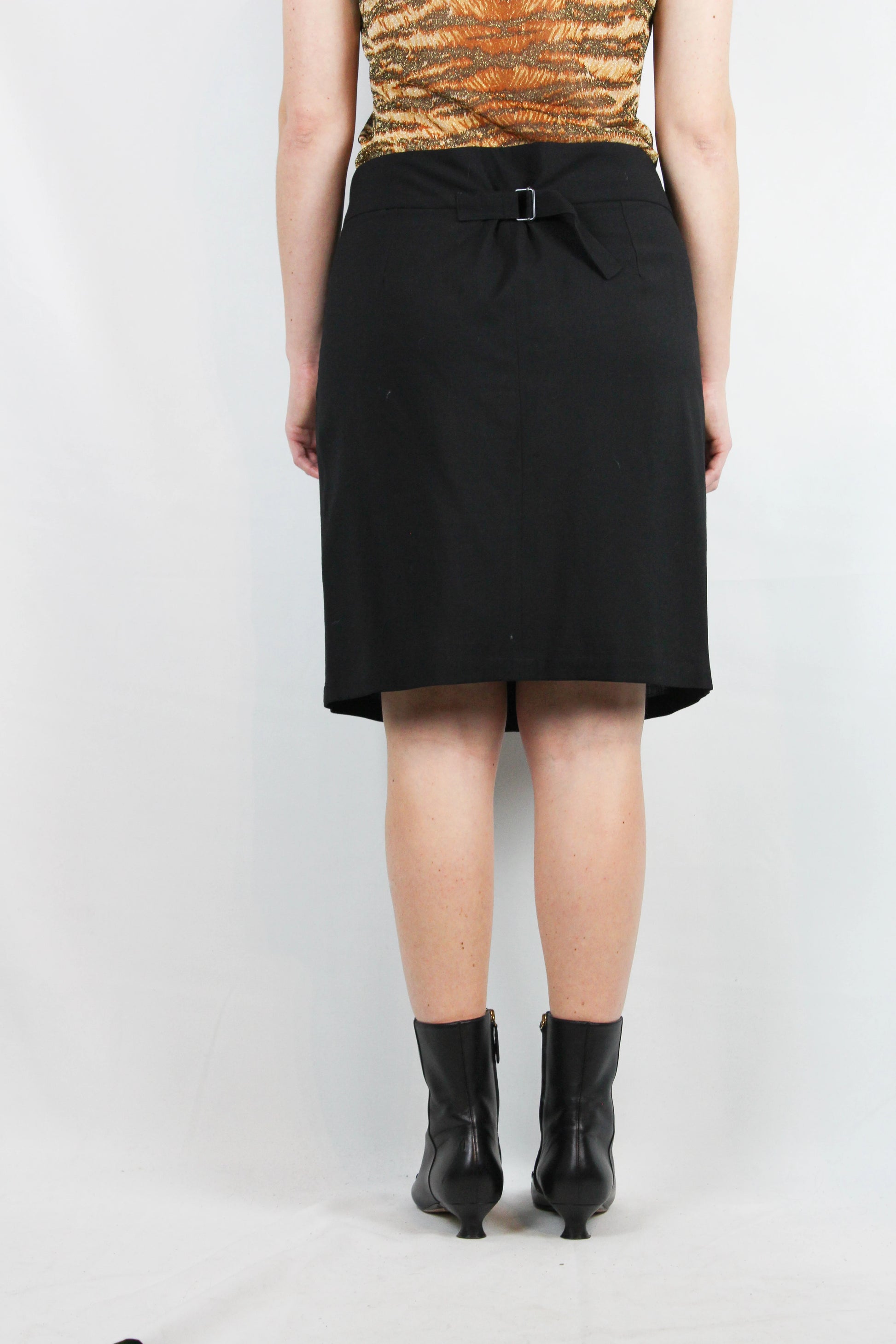 Black light wool knee-length skirt with ruching