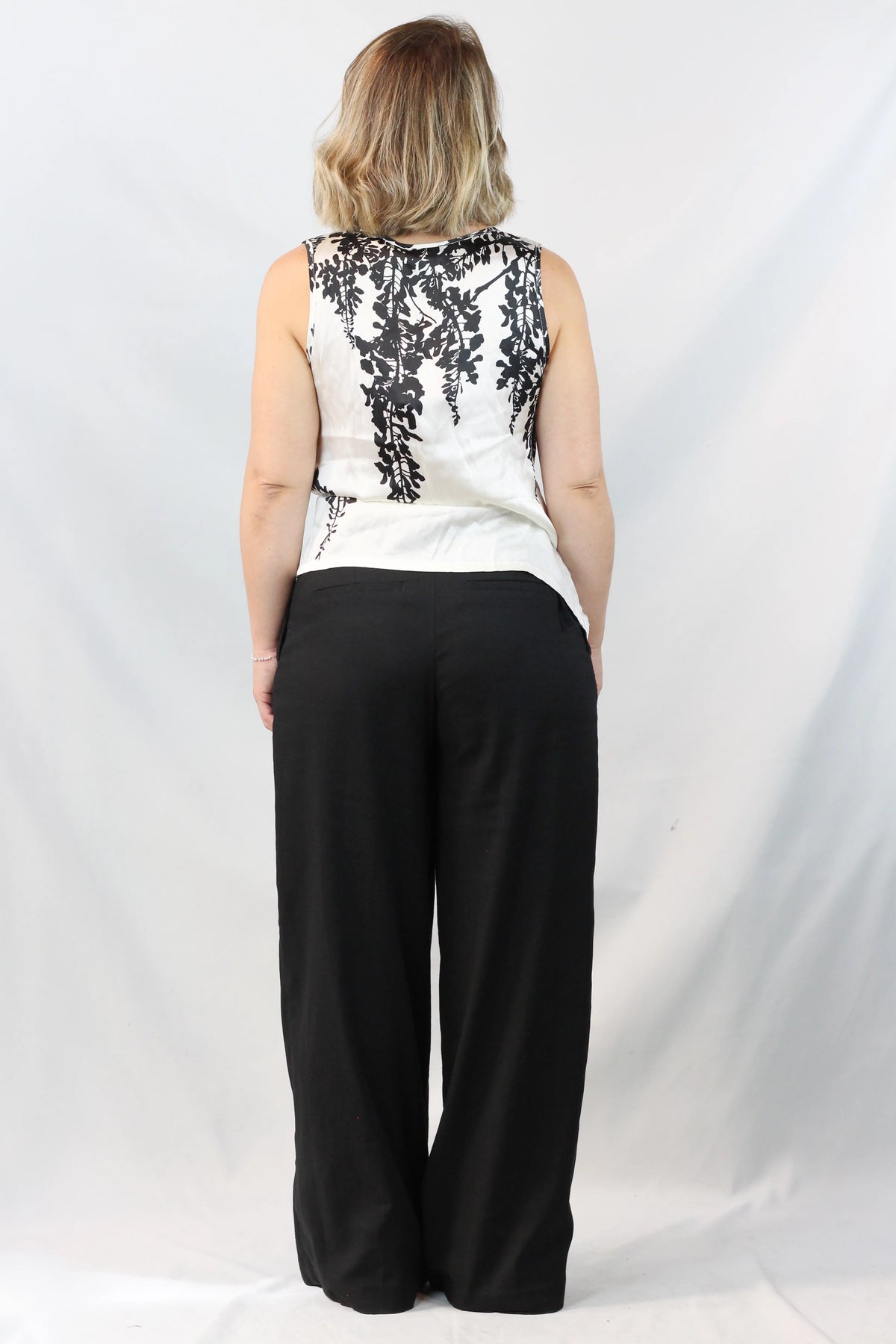 Silk Draped Floral Top White Black