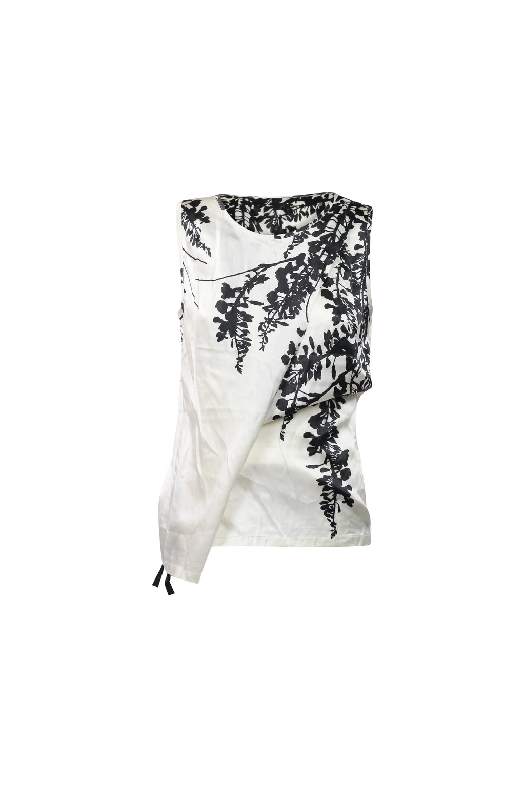 Silk Draped Floral Top White Black