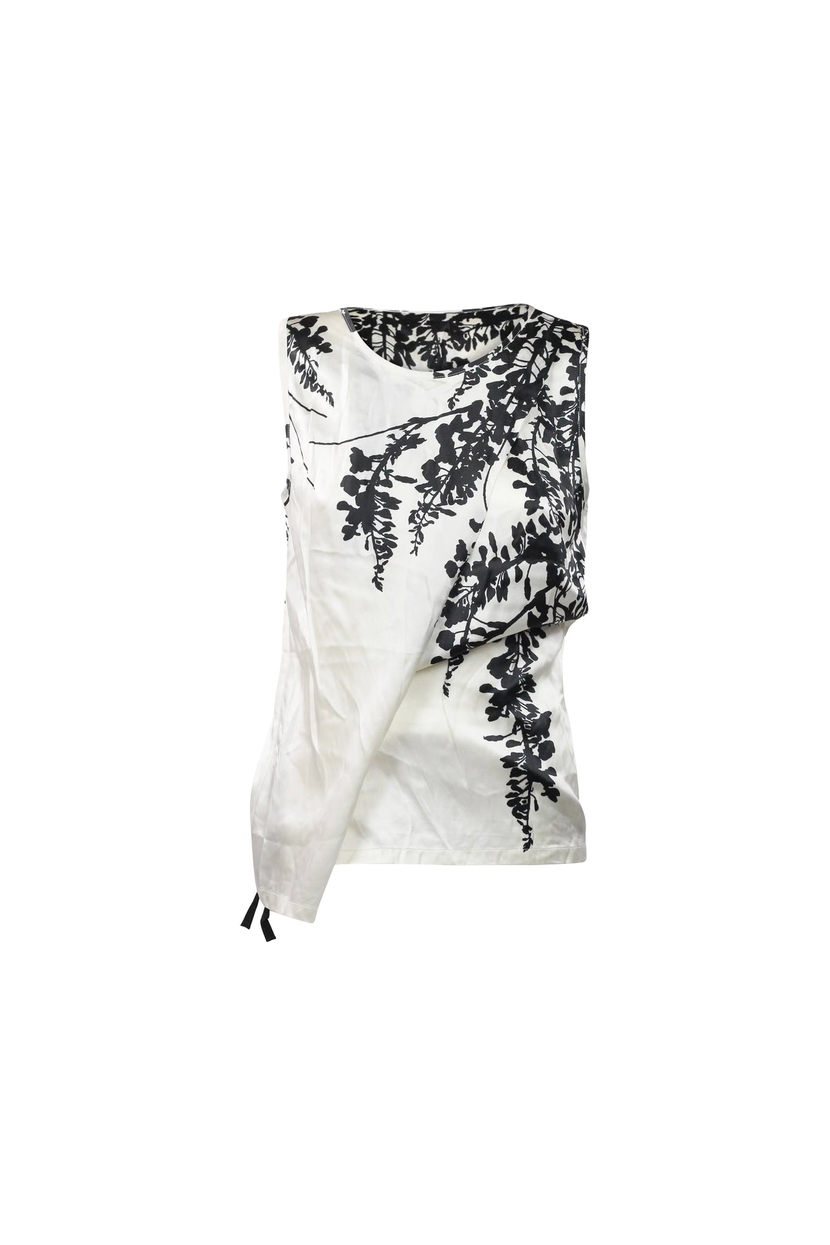 Silk Draped Floral Top White Black