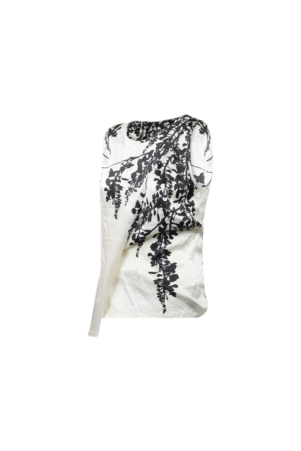 Silk Draped Floral Top White Black