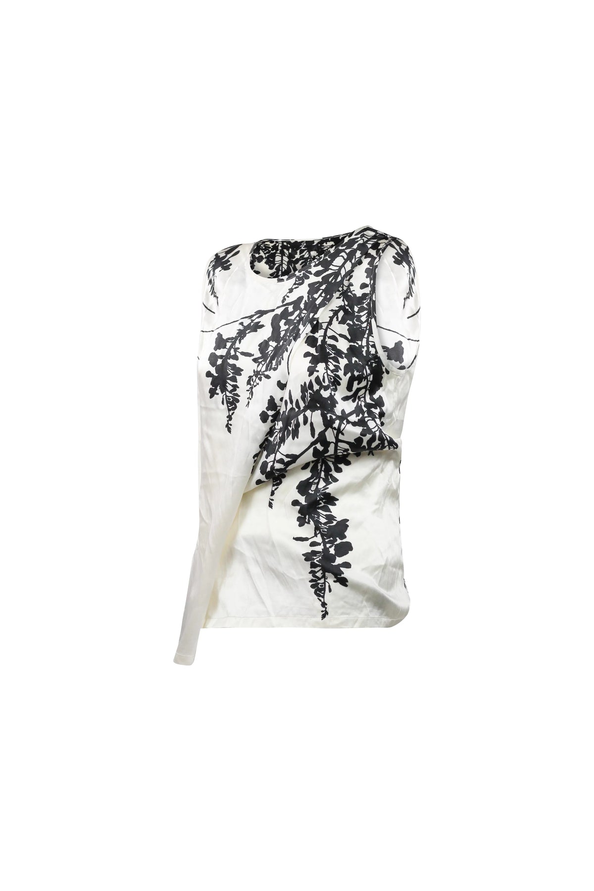 Silk Draped Floral Top White Black