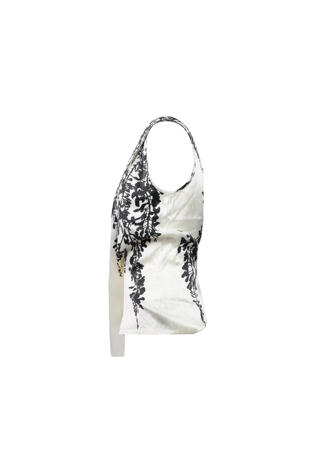 Silk Draped Floral Top White Black