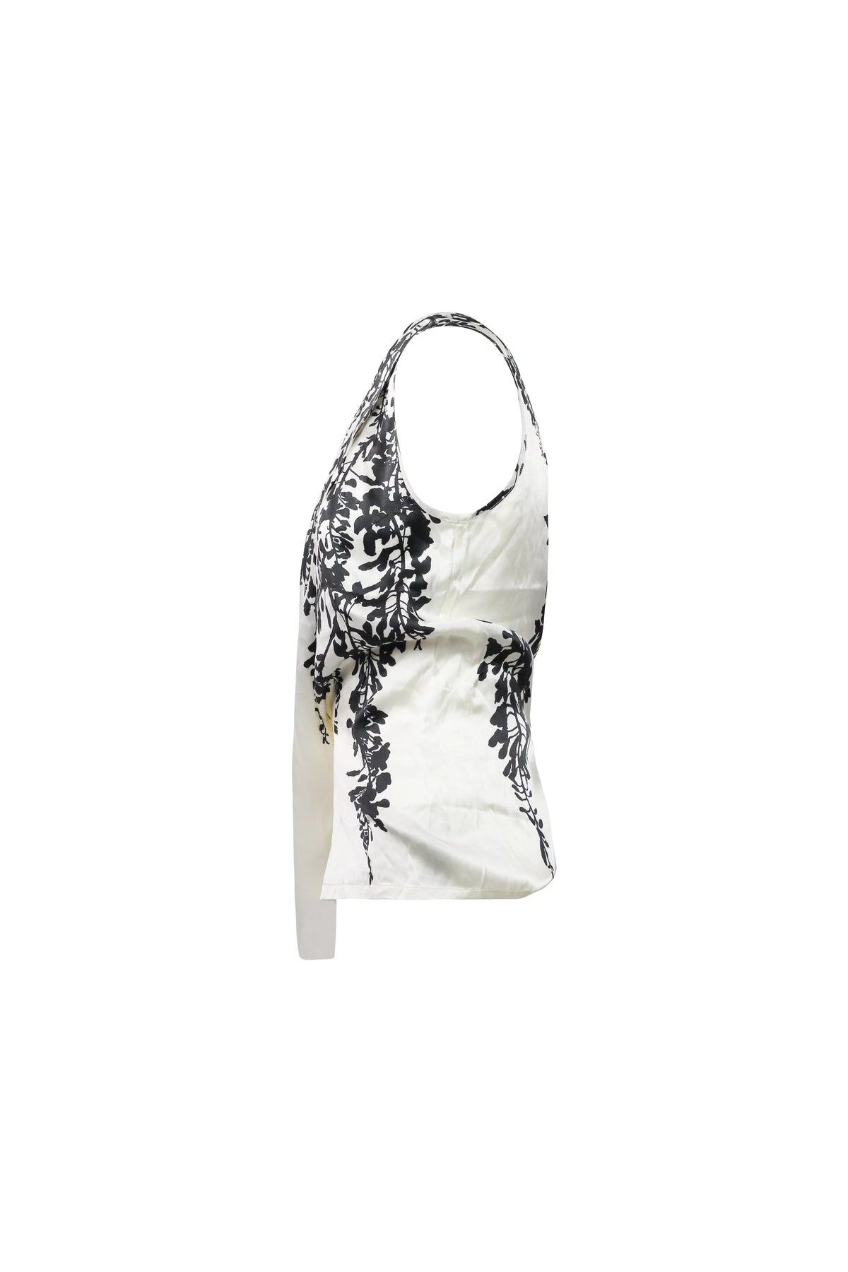 Silk Draped Floral Top White Black