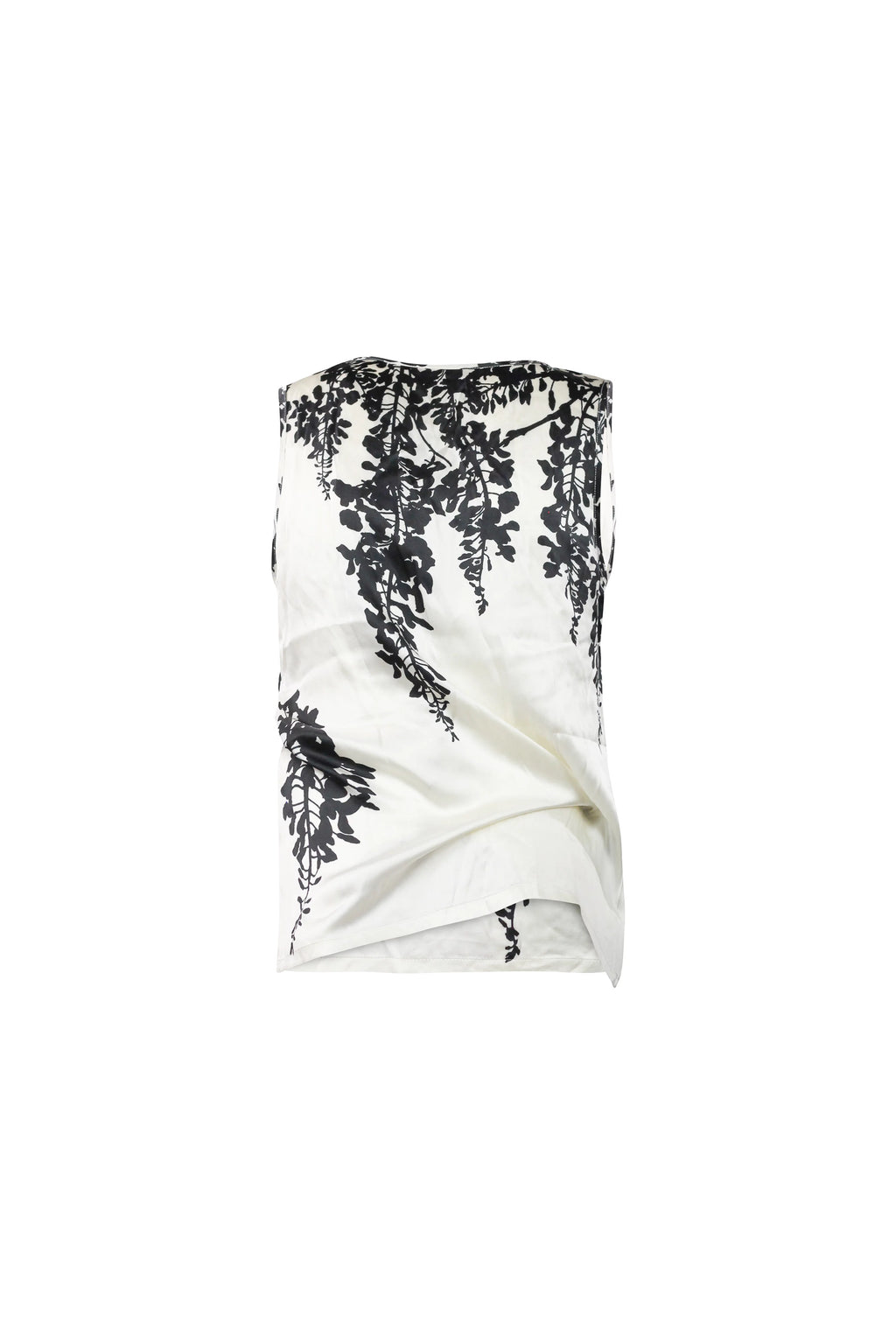 Silk Draped Floral Top White Black