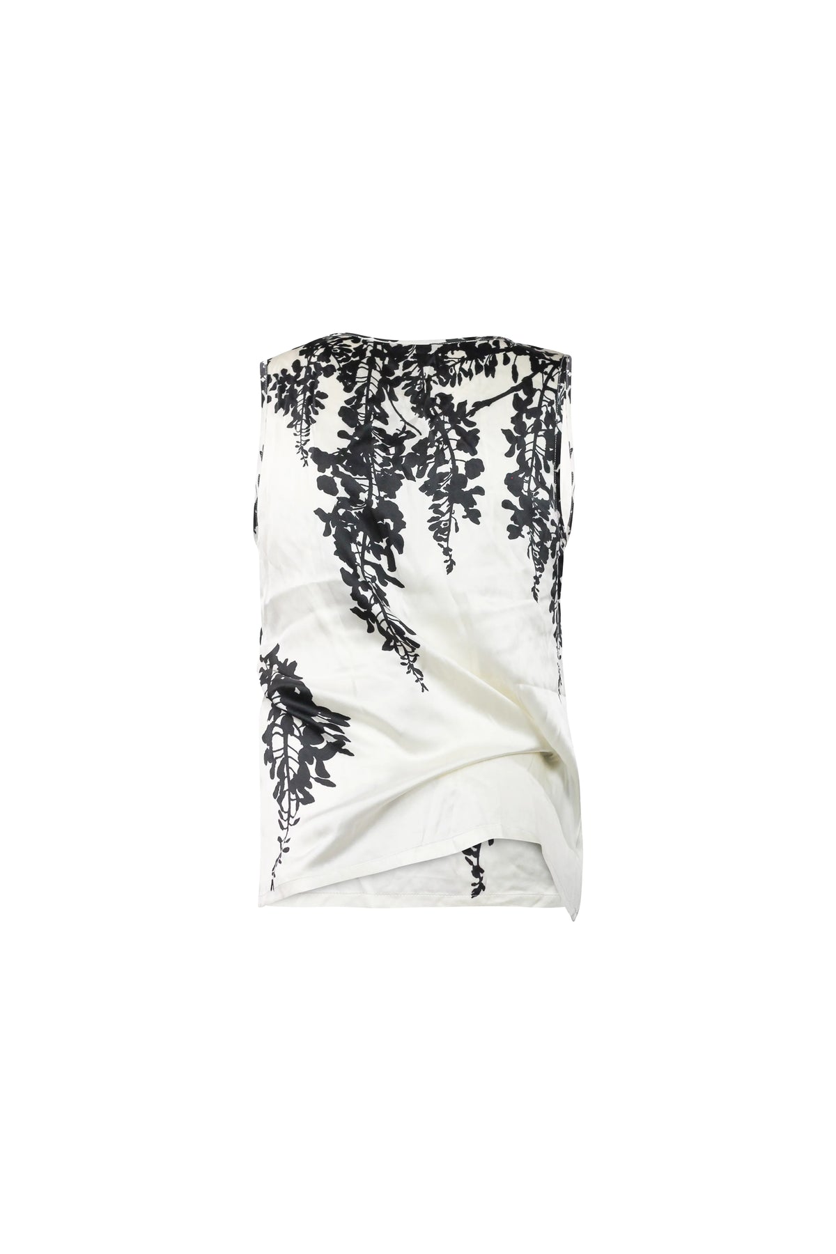 Silk Draped Floral Top White Black