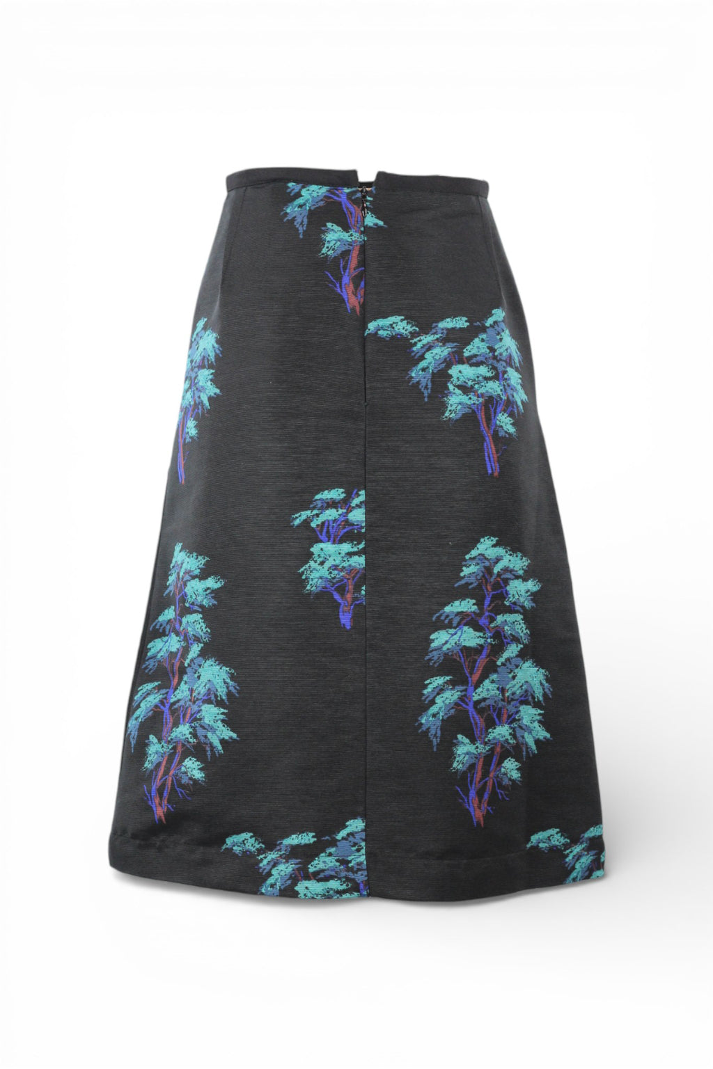 Black Trapeze Skirt with Neon Tree Print