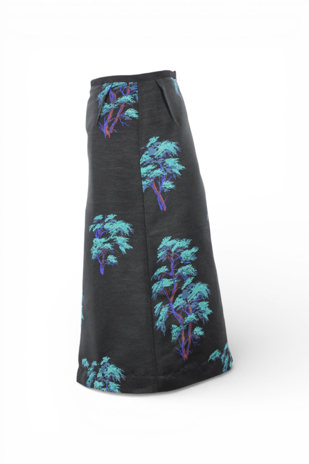 Black Trapeze Skirt with Neon Tree Print