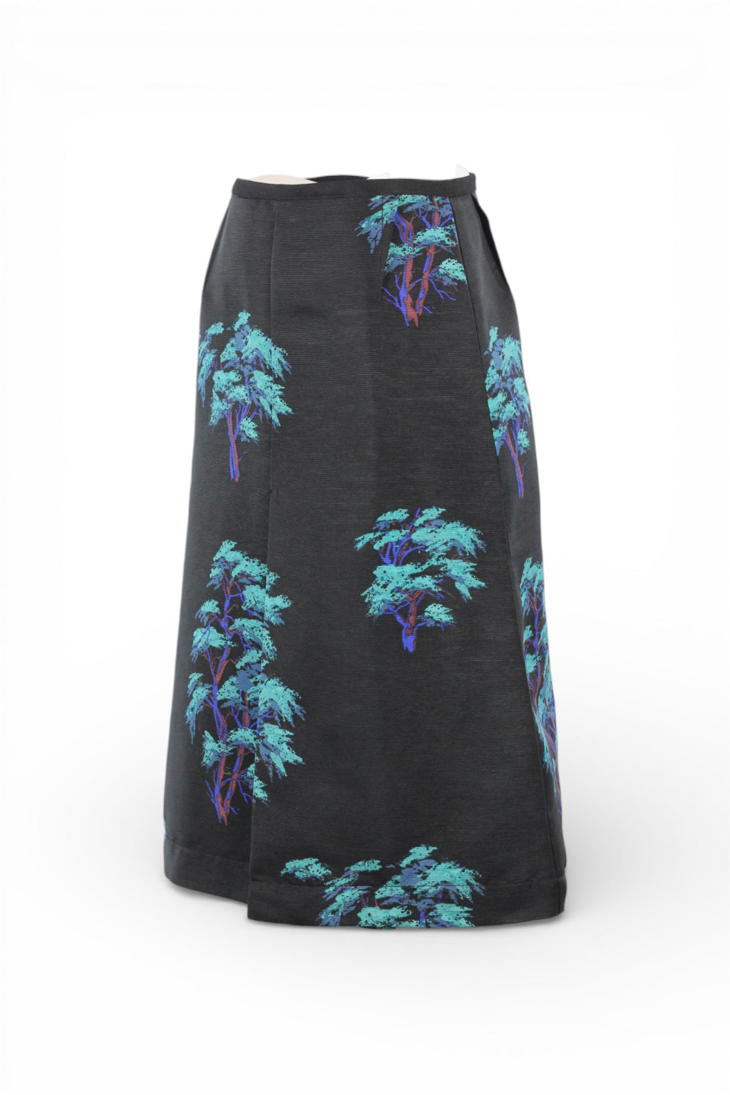 Black Trapeze Skirt with Neon Tree Print