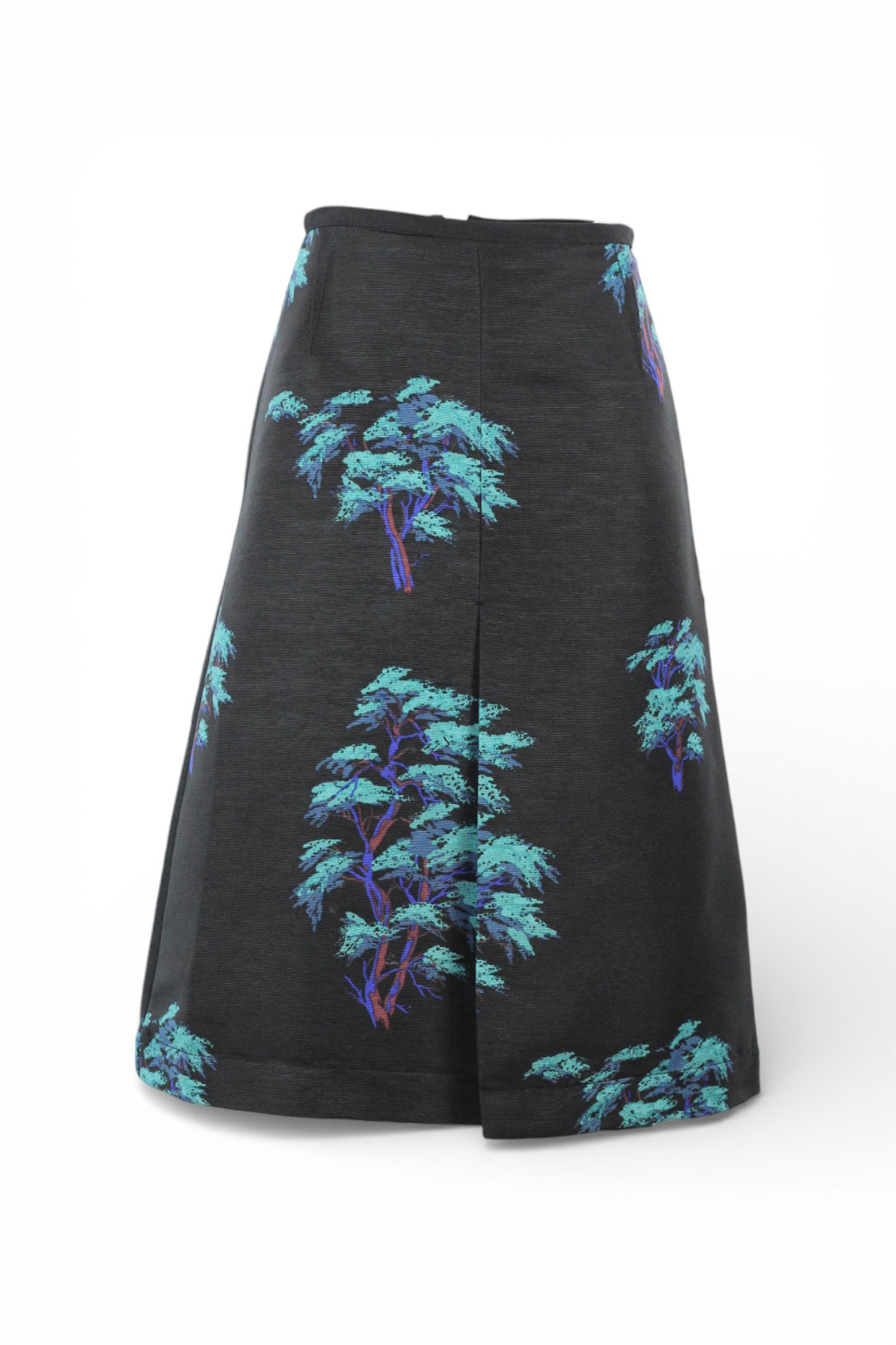 Black Trapeze Skirt with Neon Tree Print