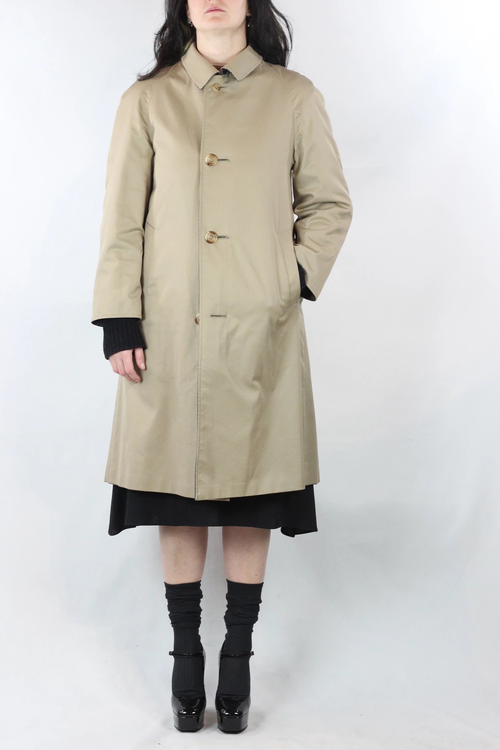 Reversible Beige and Check Trench Coat