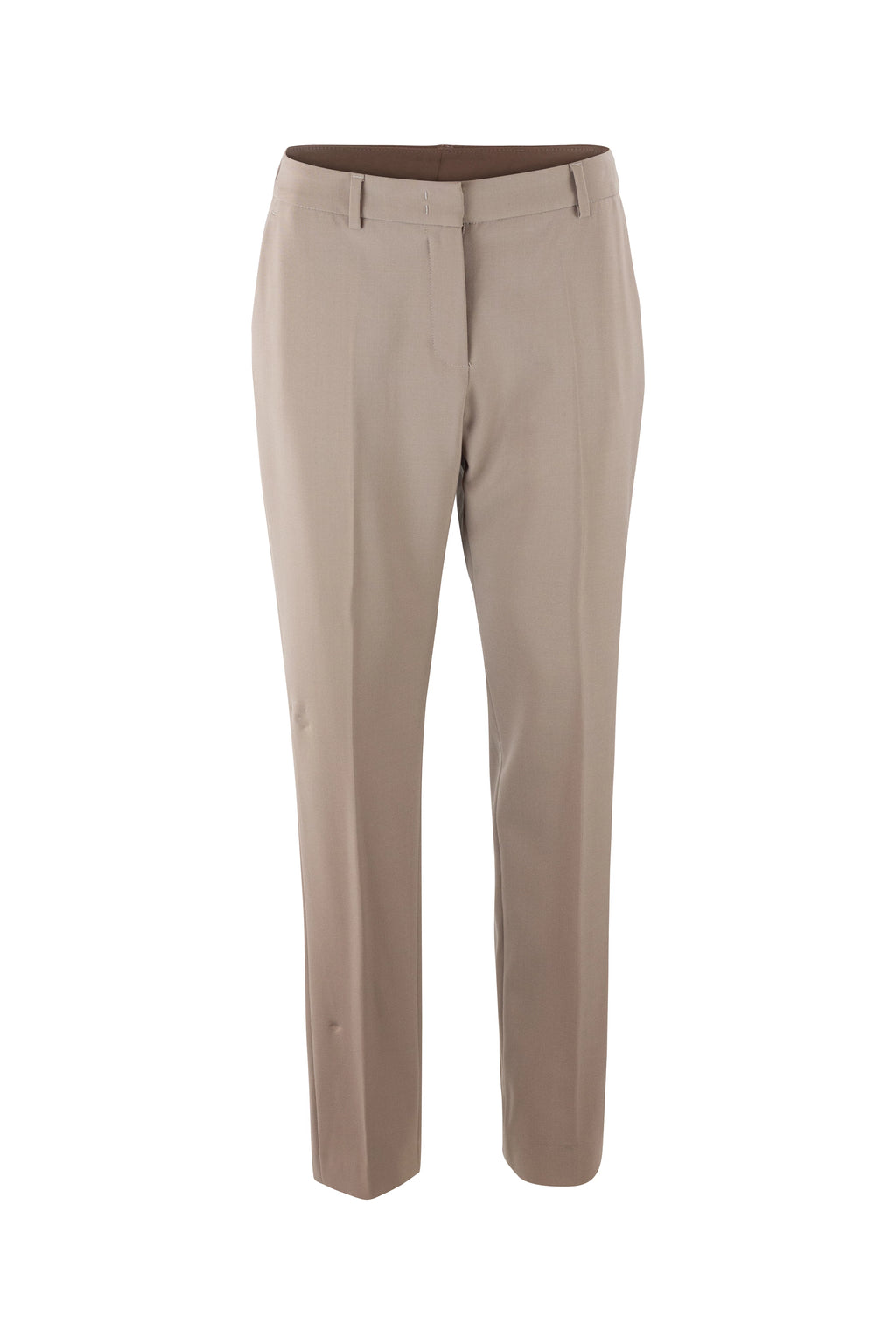 Taupe Tailored Wool Tapered Trousers