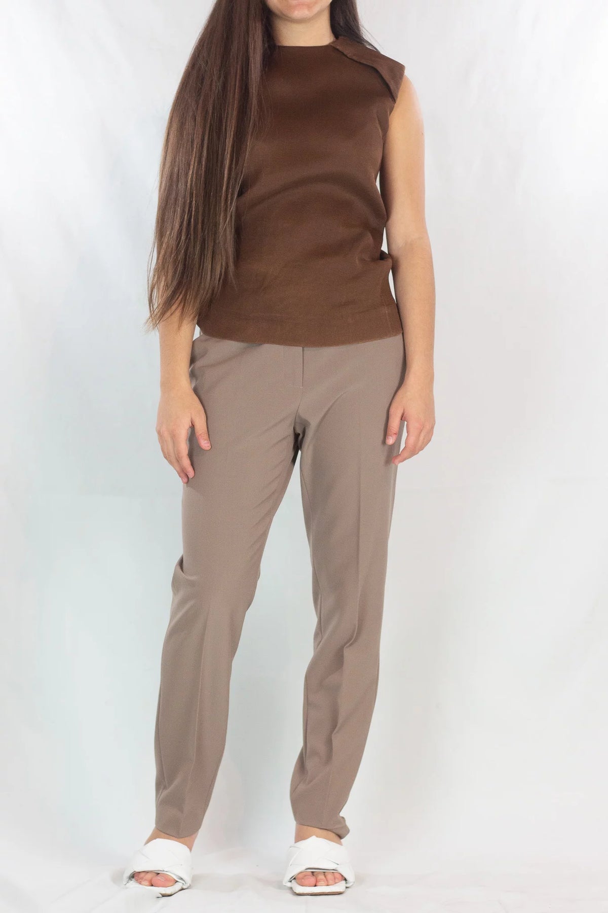 Taupe Tailored Wool Tapered Trousers