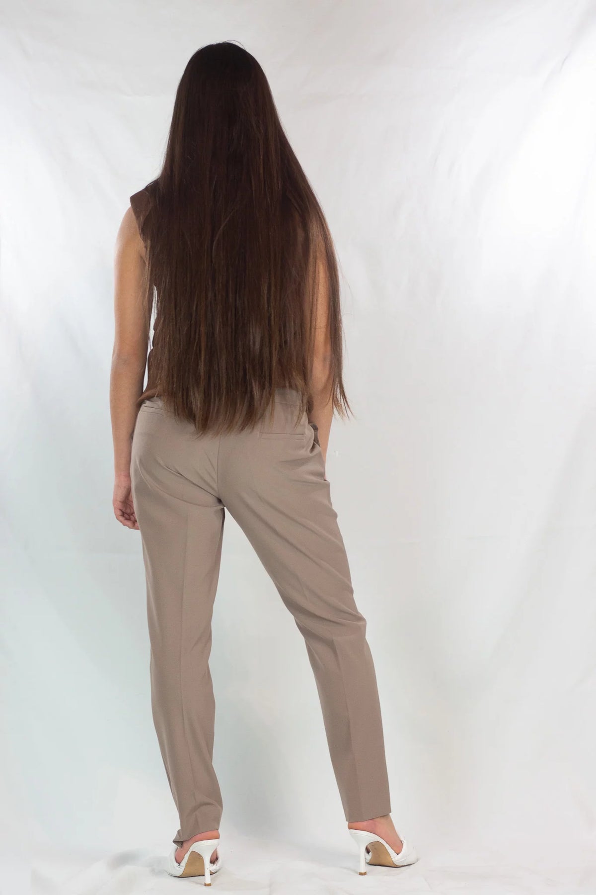 Taupe Tailored Wool Tapered Trousers